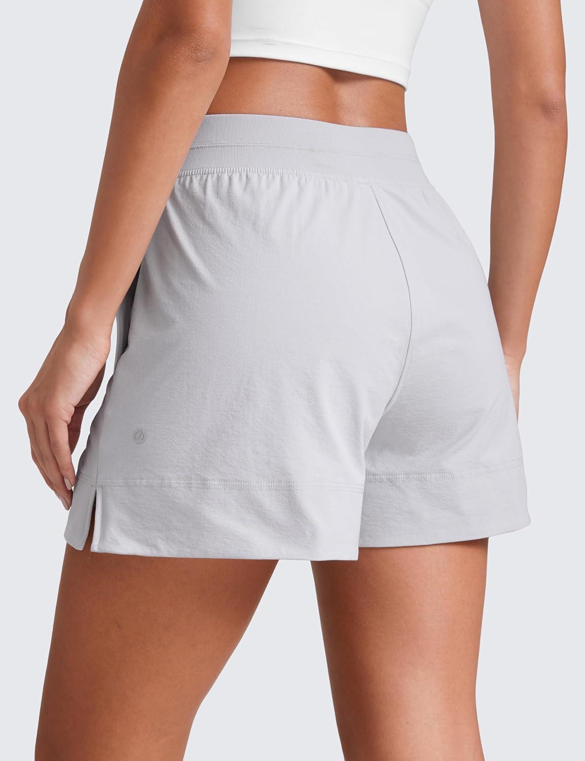 imageCRZ YOGA Stretch Womens Shorts Casual 4quot Linerless High Waisted V Slit for Athletic Hiking Dress Golf with PocketsPlatinum Grey
