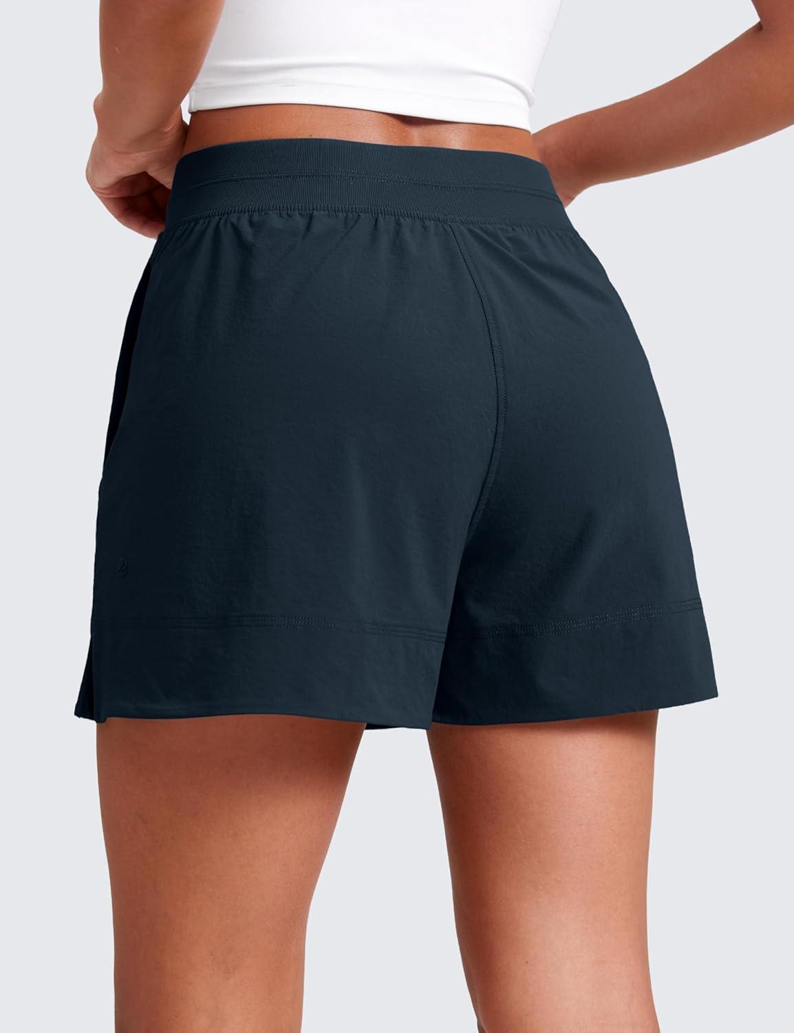 imageCRZ YOGA Stretch Womens Shorts Casual 4quot Linerless High Waisted V Slit for Athletic Hiking Dress Golf with PocketsTrue Navy
