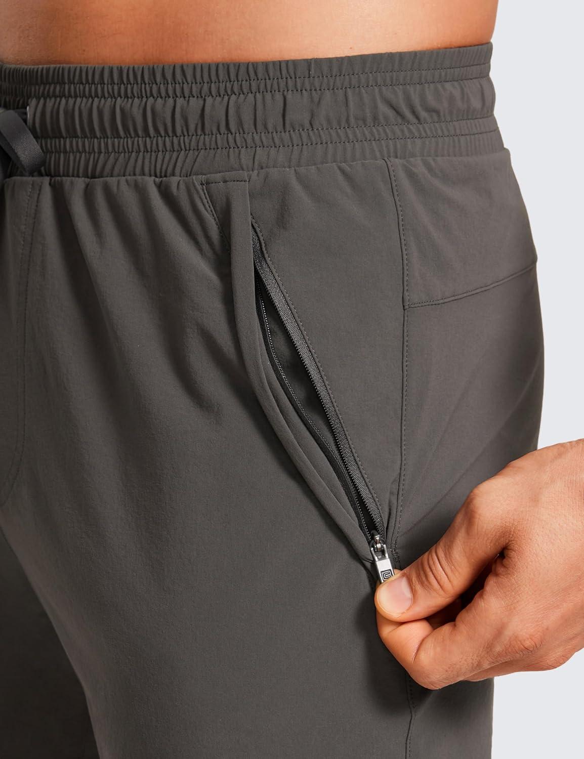 imageCRZ YOGA Stretch Workout Joggers for Men 29quot31quot Lightweight Water Resistant Outdoor Workout Pants with Zip PocketsArbor Olive