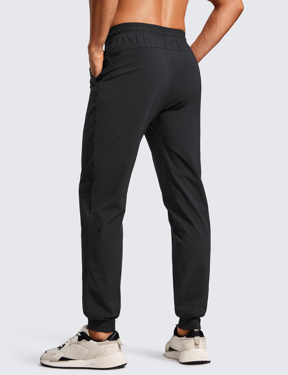 imageCRZ YOGA Stretch Workout Joggers for Men 29quot31quot Lightweight Water Resistant Outdoor Workout Pants with Zip PocketsBlack