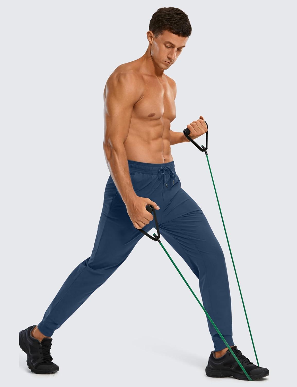 imageCRZ YOGA Stretch Workout Joggers for Men 29quot31quot Lightweight Water Resistant Outdoor Workout Pants with Zip PocketsElectric Blue