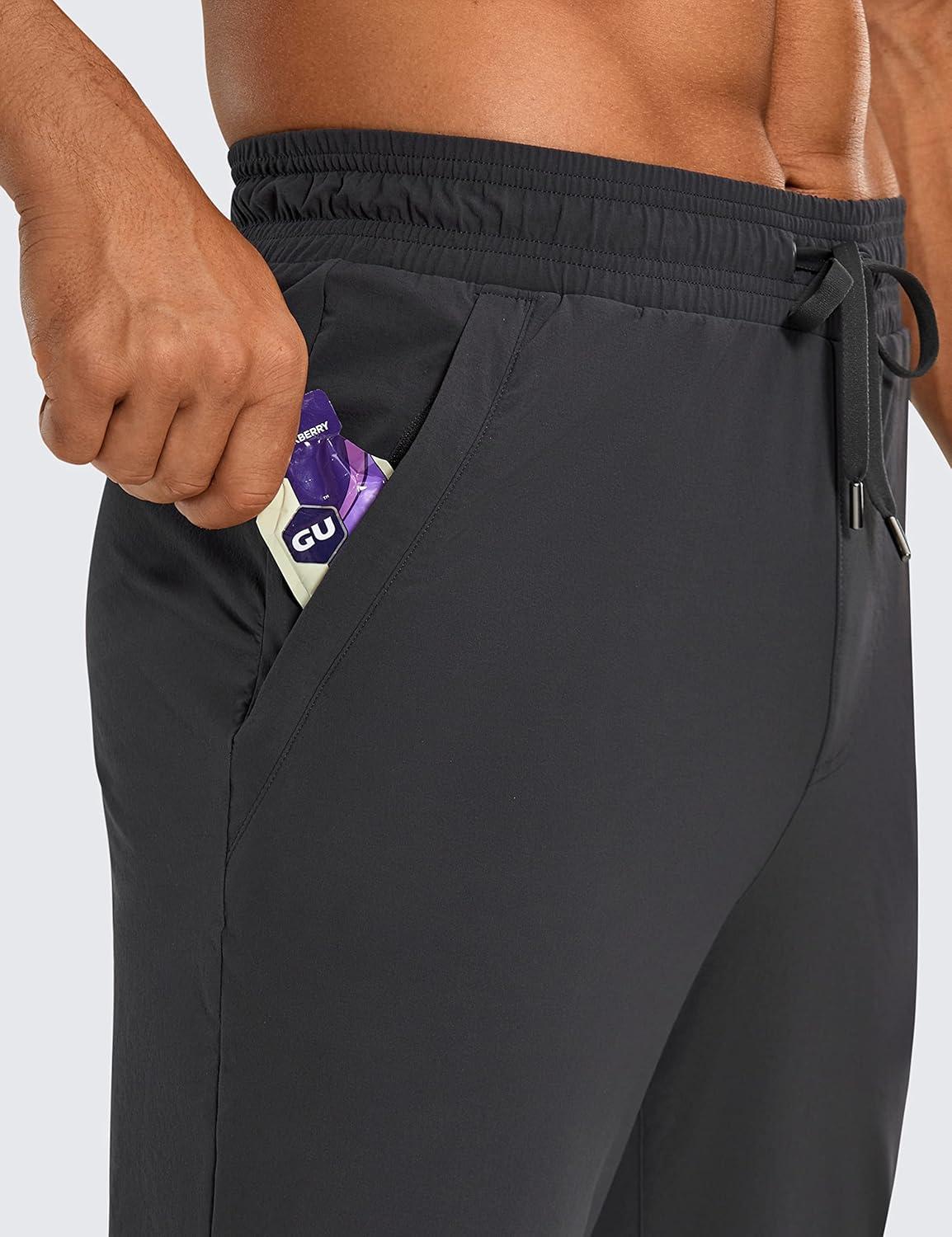 imageCRZ YOGA Stretch Workout Joggers for Men 29quot31quot Lightweight Water Resistant Outdoor Workout Pants with Zip PocketsInk Gray