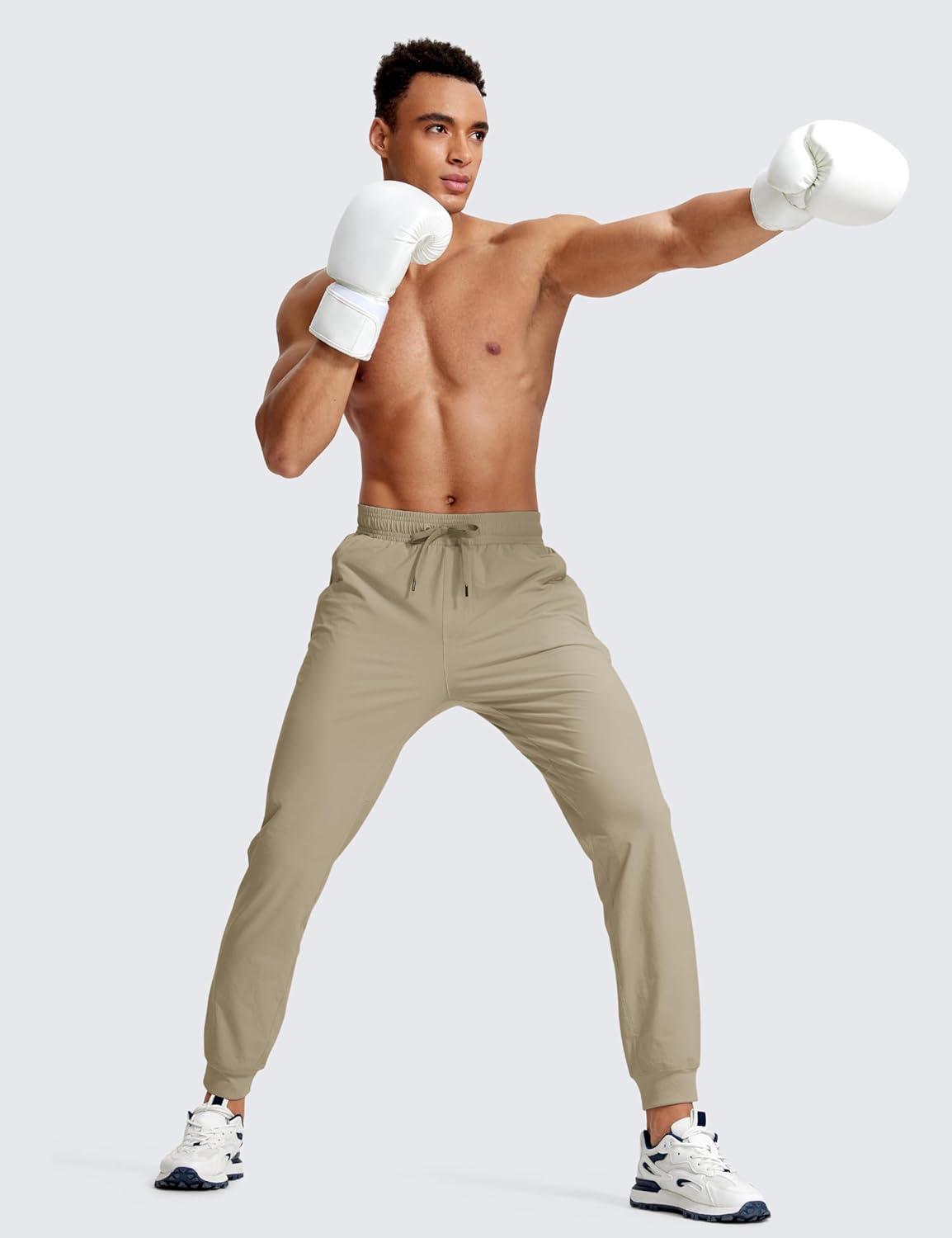 imageCRZ YOGA Stretch Workout Joggers for Men 29quot31quot Lightweight Water Resistant Outdoor Workout Pants with Zip PocketsKhali Barley