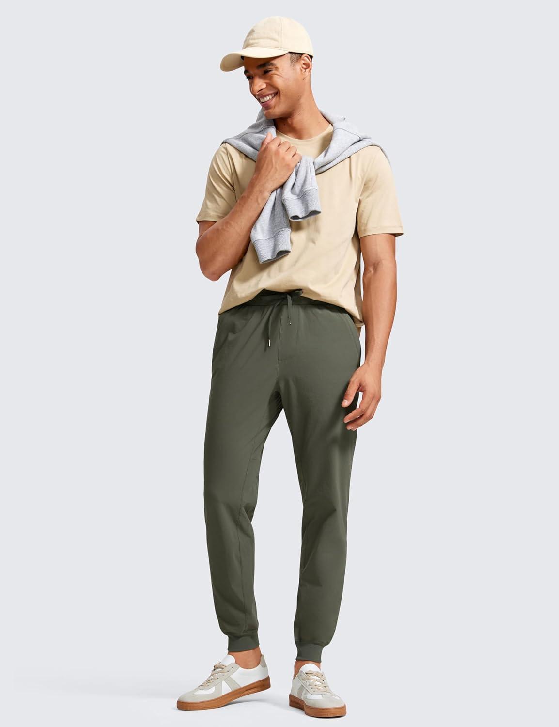 imageCRZ YOGA Stretch Workout Joggers for Men 29quot31quot Lightweight Water Resistant Outdoor Workout Pants with Zip PocketsLight Army Green