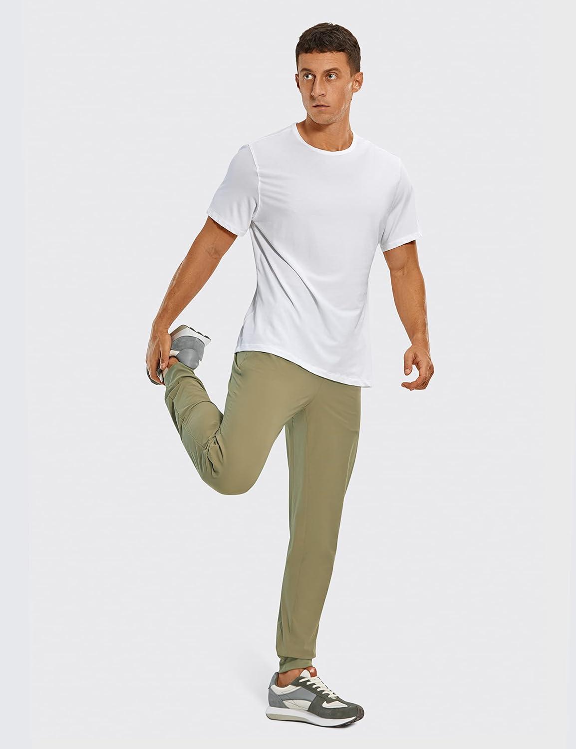 imageCRZ YOGA Stretch Workout Joggers for Men 29quot31quot Lightweight Water Resistant Outdoor Workout Pants with Zip PocketsMoss Green