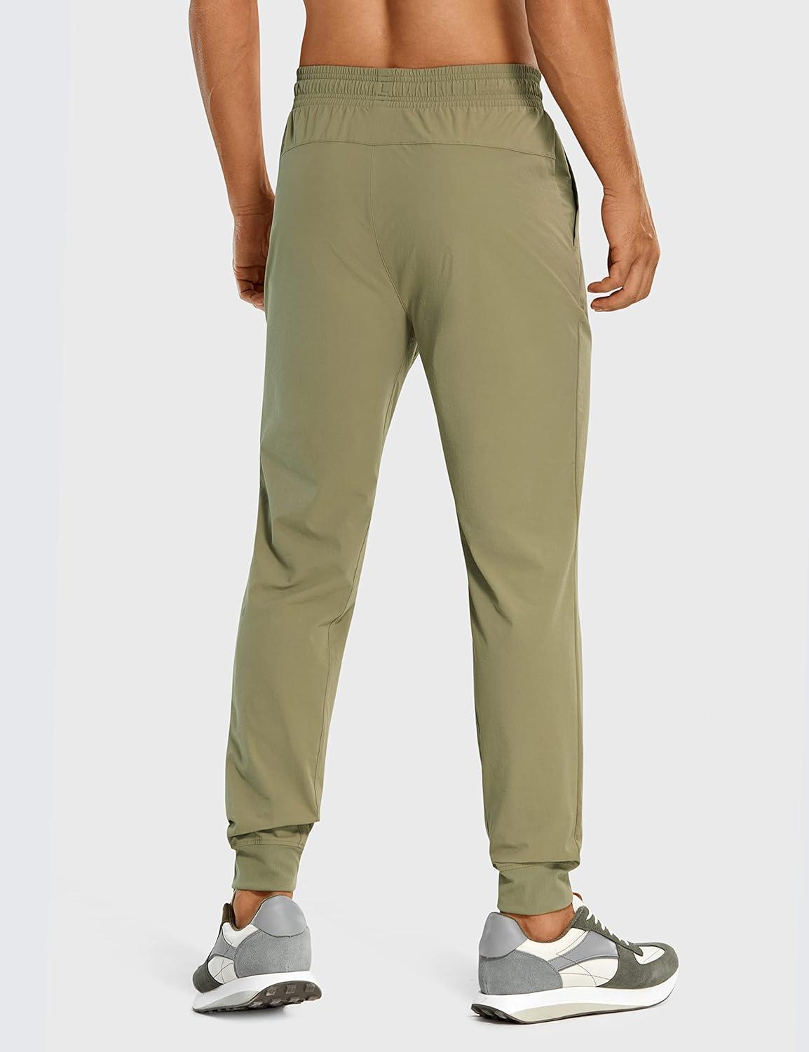 imageCRZ YOGA Stretch Workout Joggers for Men 29quot31quot Lightweight Water Resistant Outdoor Workout Pants with Zip PocketsMoss Green