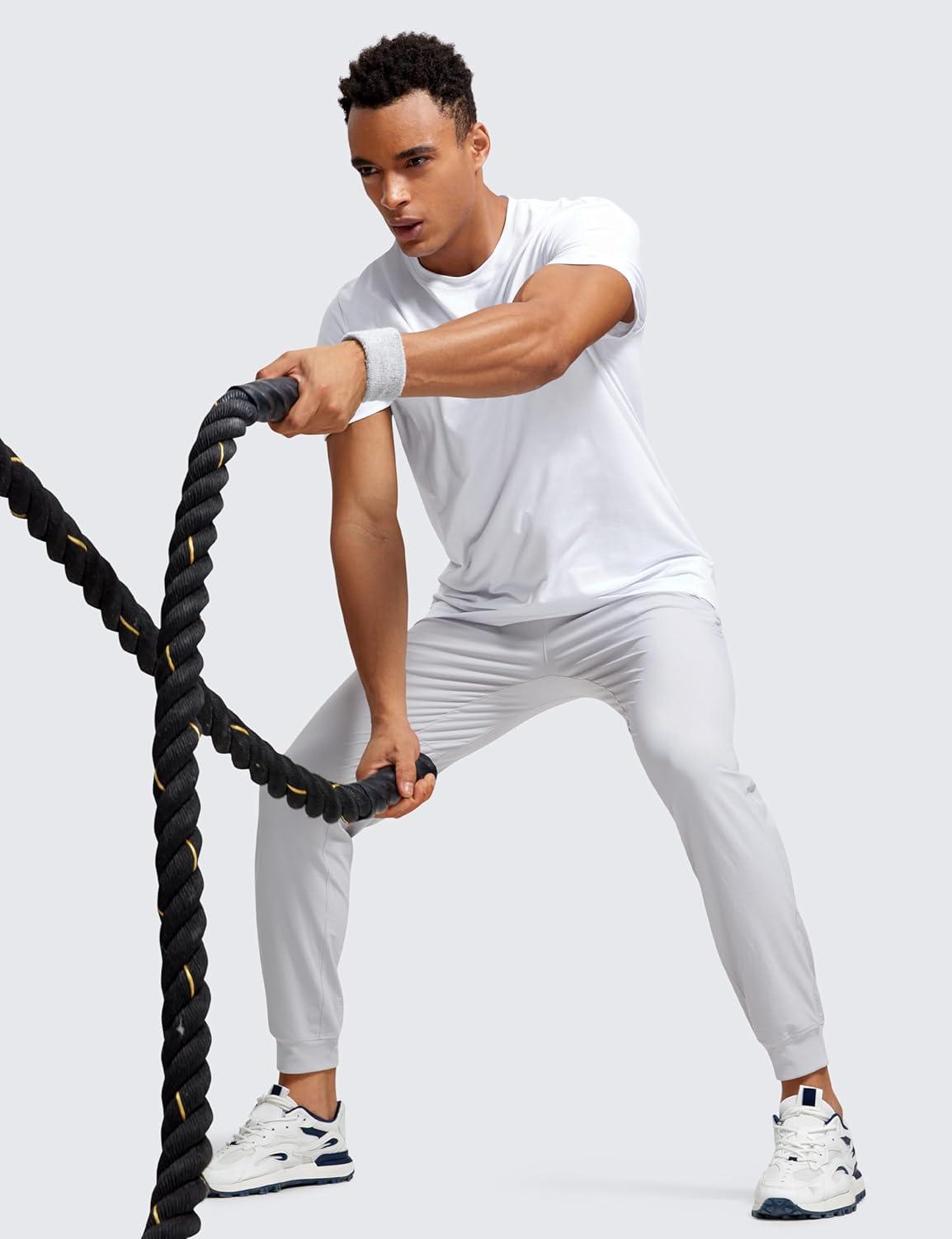 imageCRZ YOGA Stretch Workout Joggers for Men 29quot31quot Lightweight Water Resistant Outdoor Workout Pants with Zip PocketsPlatinum Grey