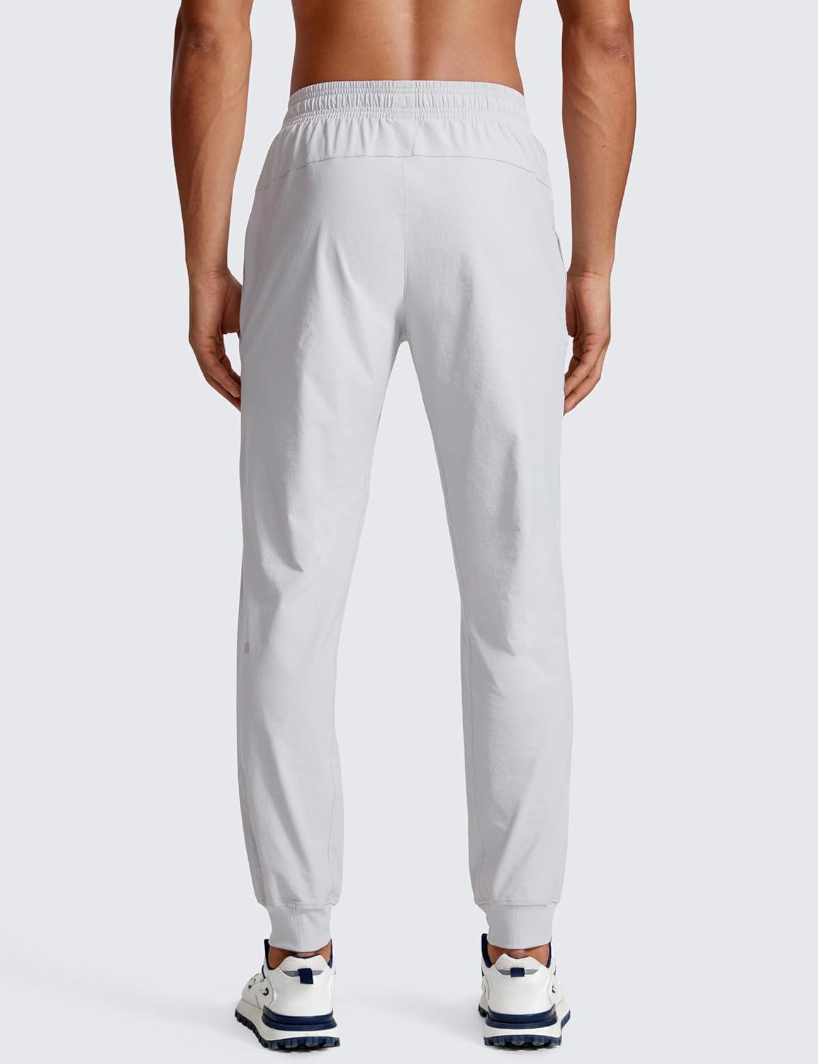 imageCRZ YOGA Stretch Workout Joggers for Men 29quot31quot Lightweight Water Resistant Outdoor Workout Pants with Zip PocketsPlatinum Grey