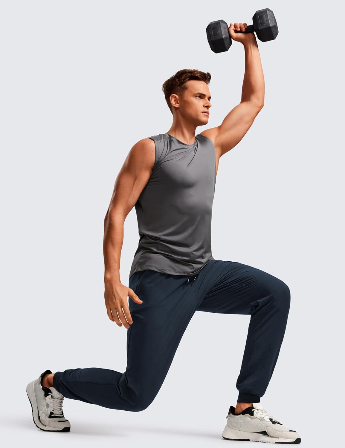 imageCRZ YOGA Stretch Workout Joggers for Men 29quot31quot Lightweight Water Resistant Outdoor Workout Pants with Zip PocketsTrue Navy