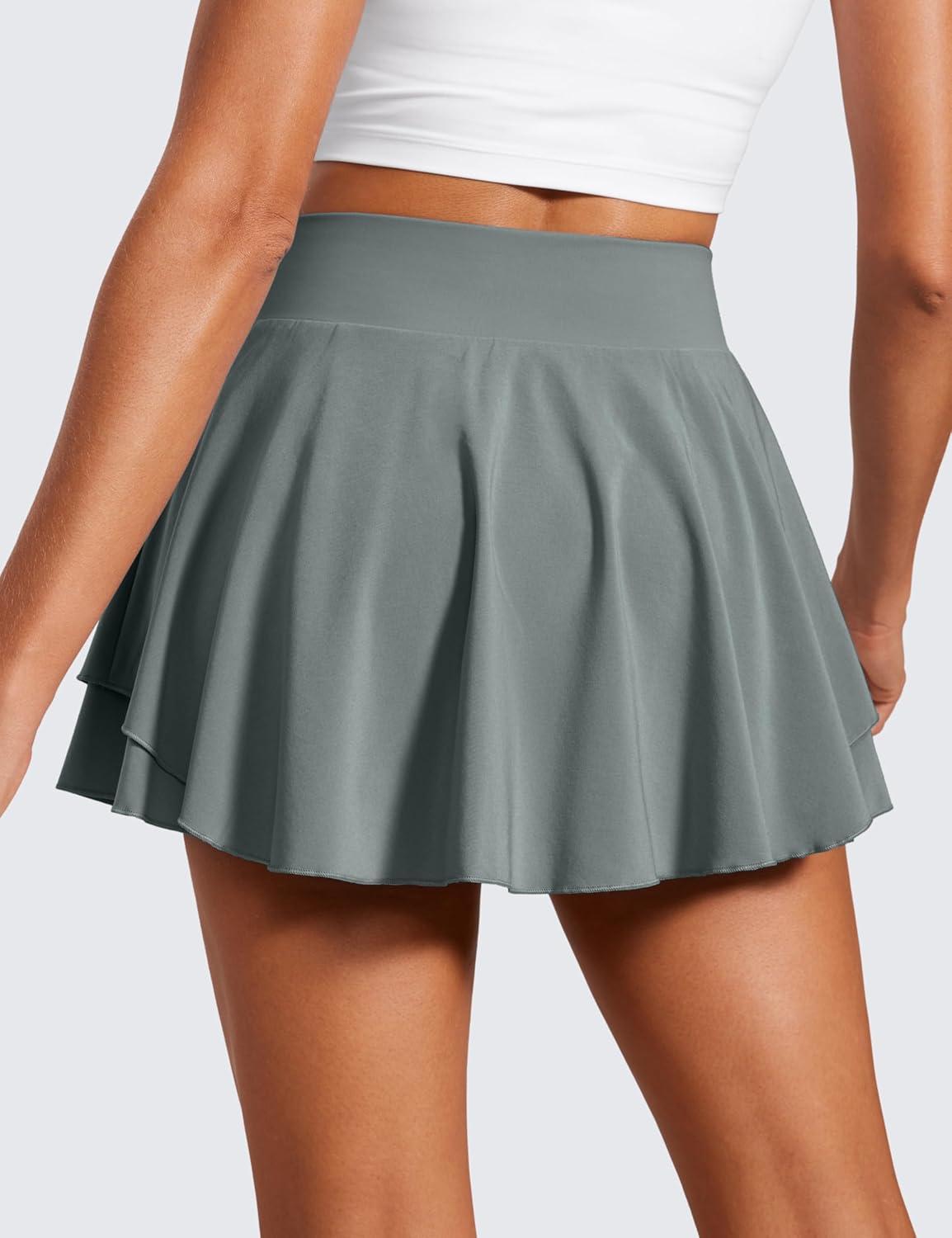 imageCRZ YOGA Tennis Skirts for Women Crossover High Waisted Ruffle Layered Workout Athletic Golf Skort with PocketsGrey Sage