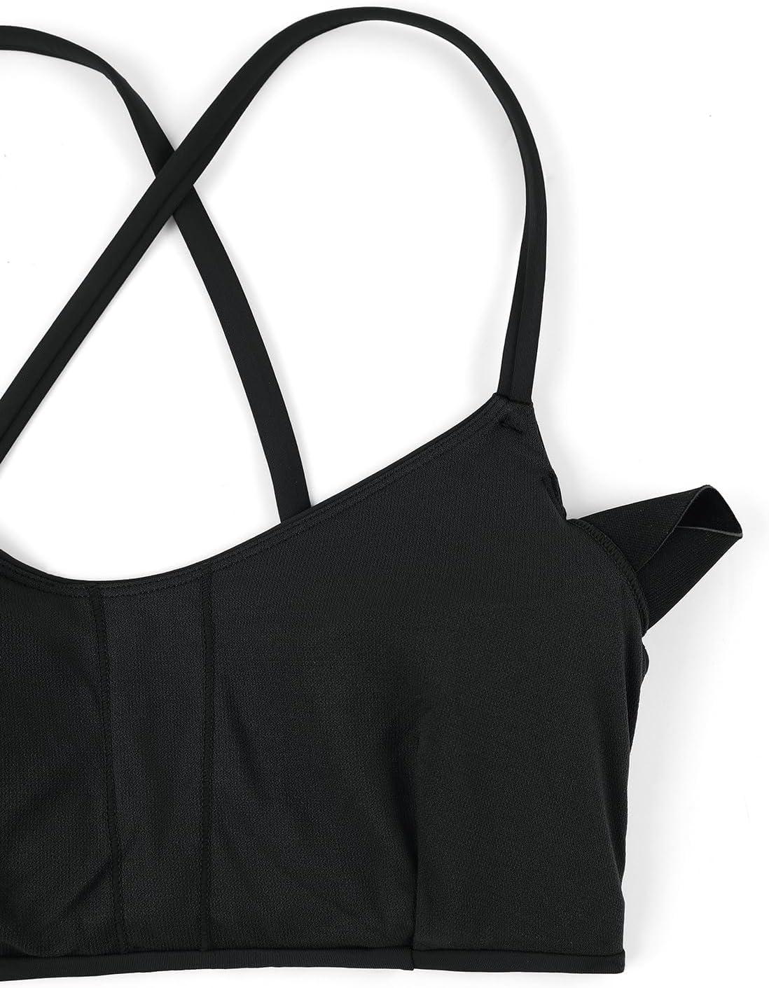 imageCRZ YOGA Tie Back Bikini Tops for Women Padded Lace Up V Neck Swim Bathing Suit BraBlack