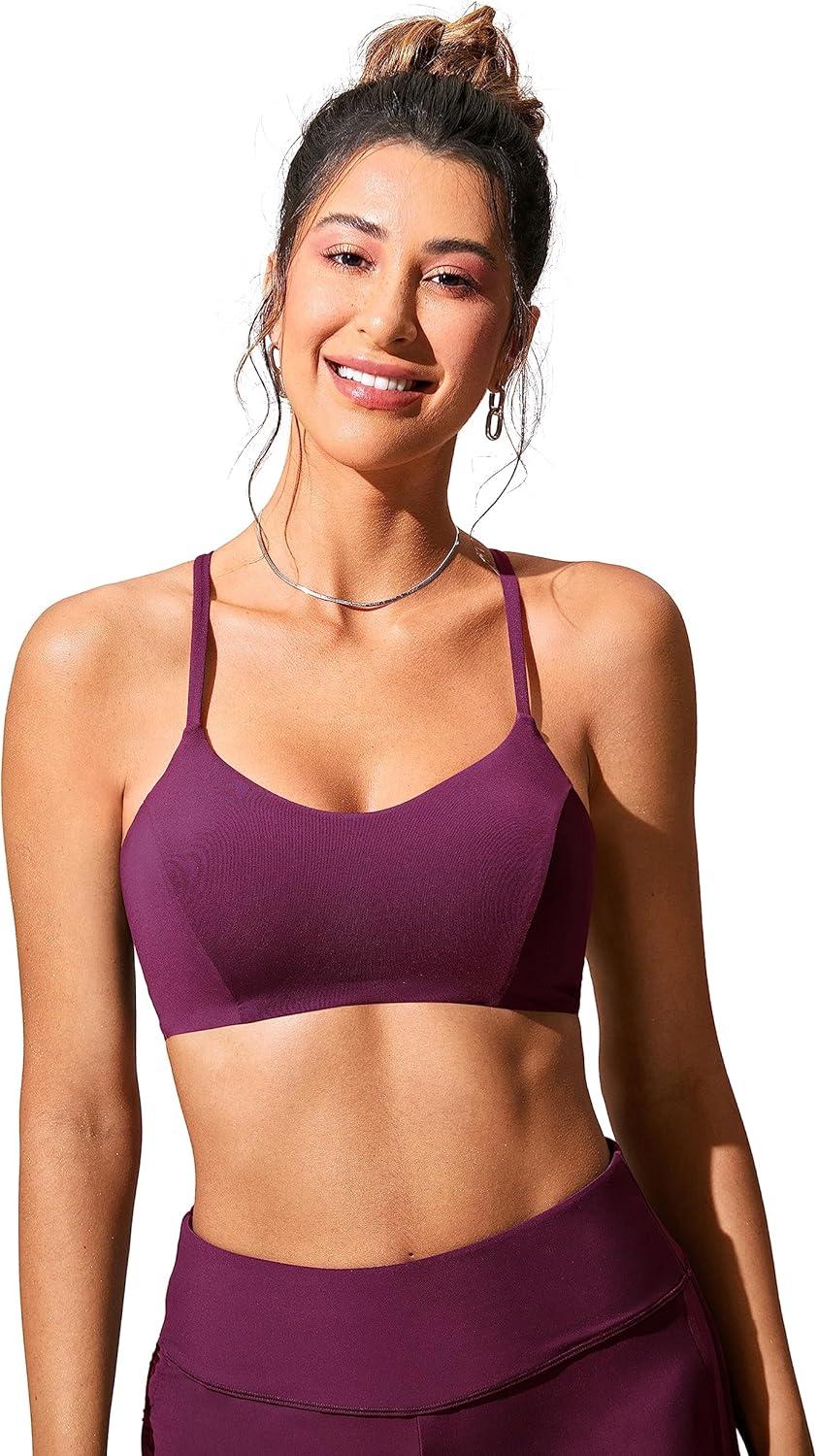 imageCRZ YOGA Tie Back Bikini Tops for Women Padded Lace Up V Neck Swim Bathing Suit BraFuchsia