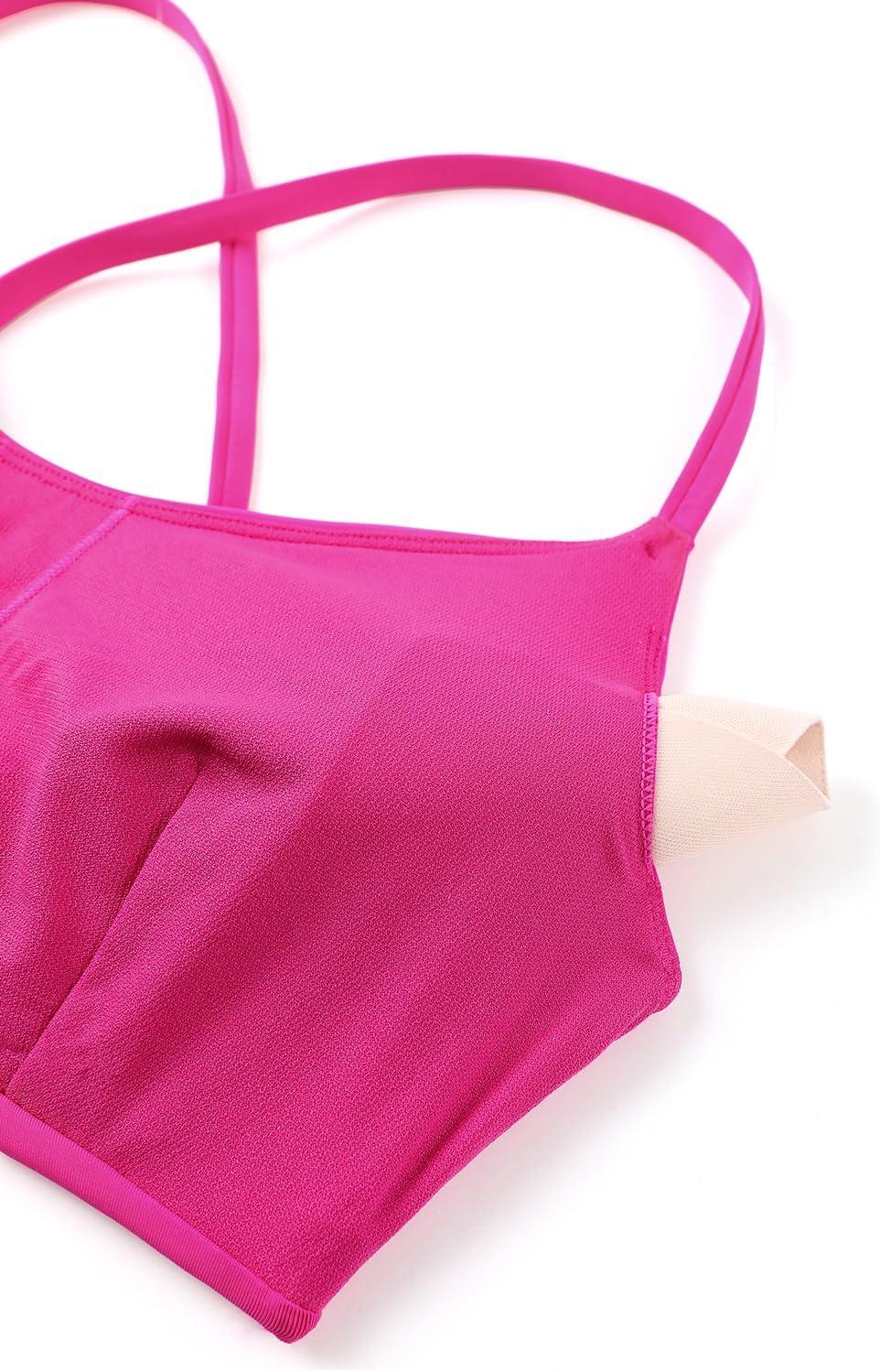 imageCRZ YOGA Tie Back Bikini Tops for Women Padded Lace Up V Neck Swim Bathing Suit BraHibiscus Purple