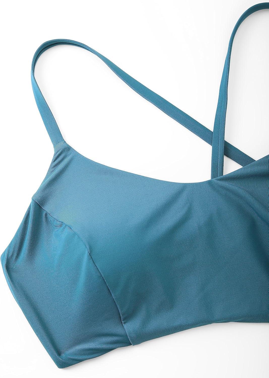 imageCRZ YOGA Tie Back Bikini Tops for Women Padded Lace Up V Neck Swim Bathing Suit BraSapphire Blue