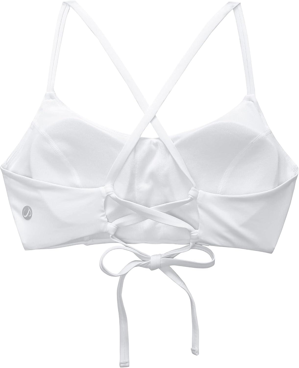 imageCRZ YOGA Tie Back Bikini Tops for Women Padded Lace Up V Neck Swim Bathing Suit BraWhite