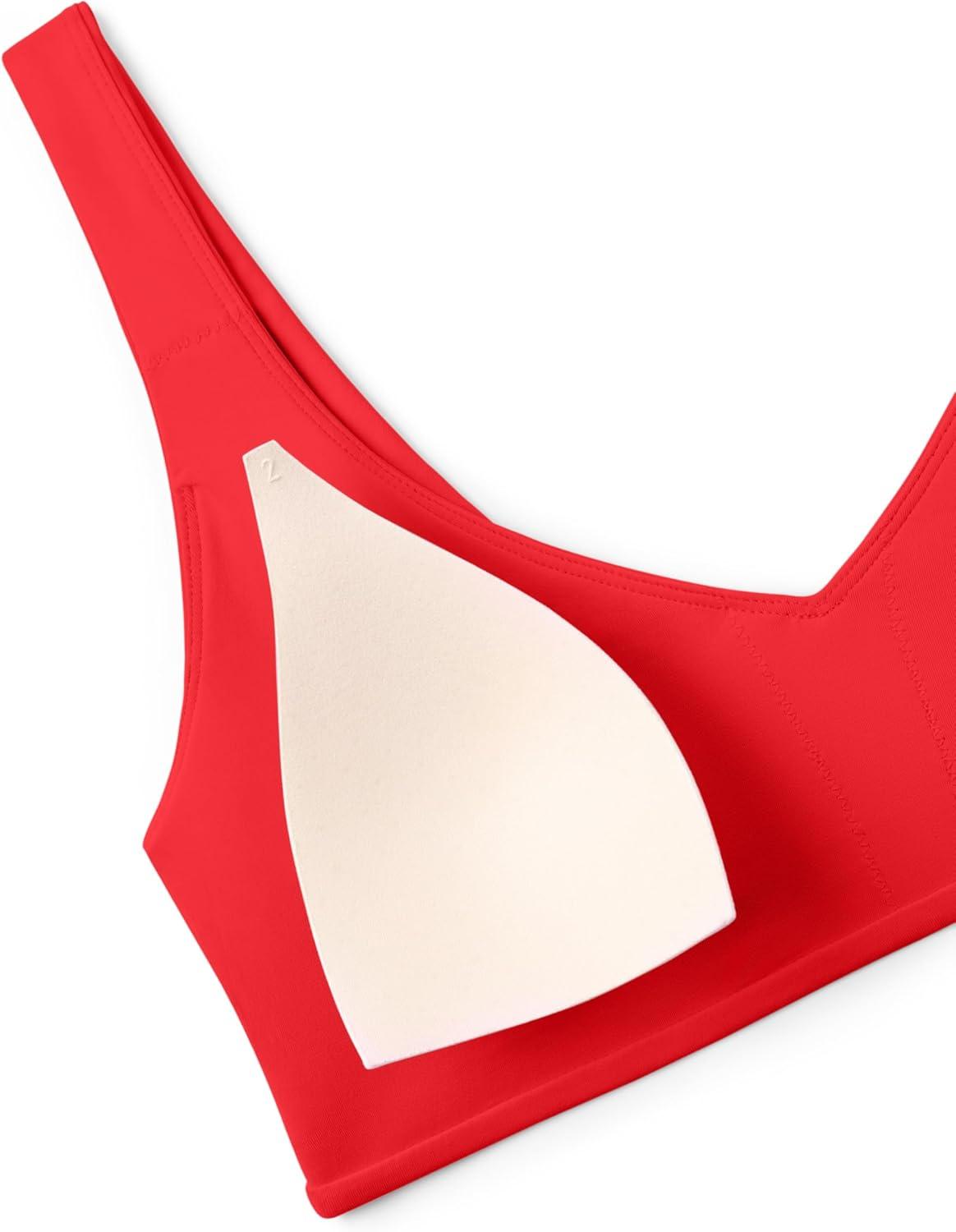 imageCRZ YOGA V Shaped Bikini Tops for Women Padded Bathing Suit V Back Wide Straps Swim Bra SwimsuitDeep Red