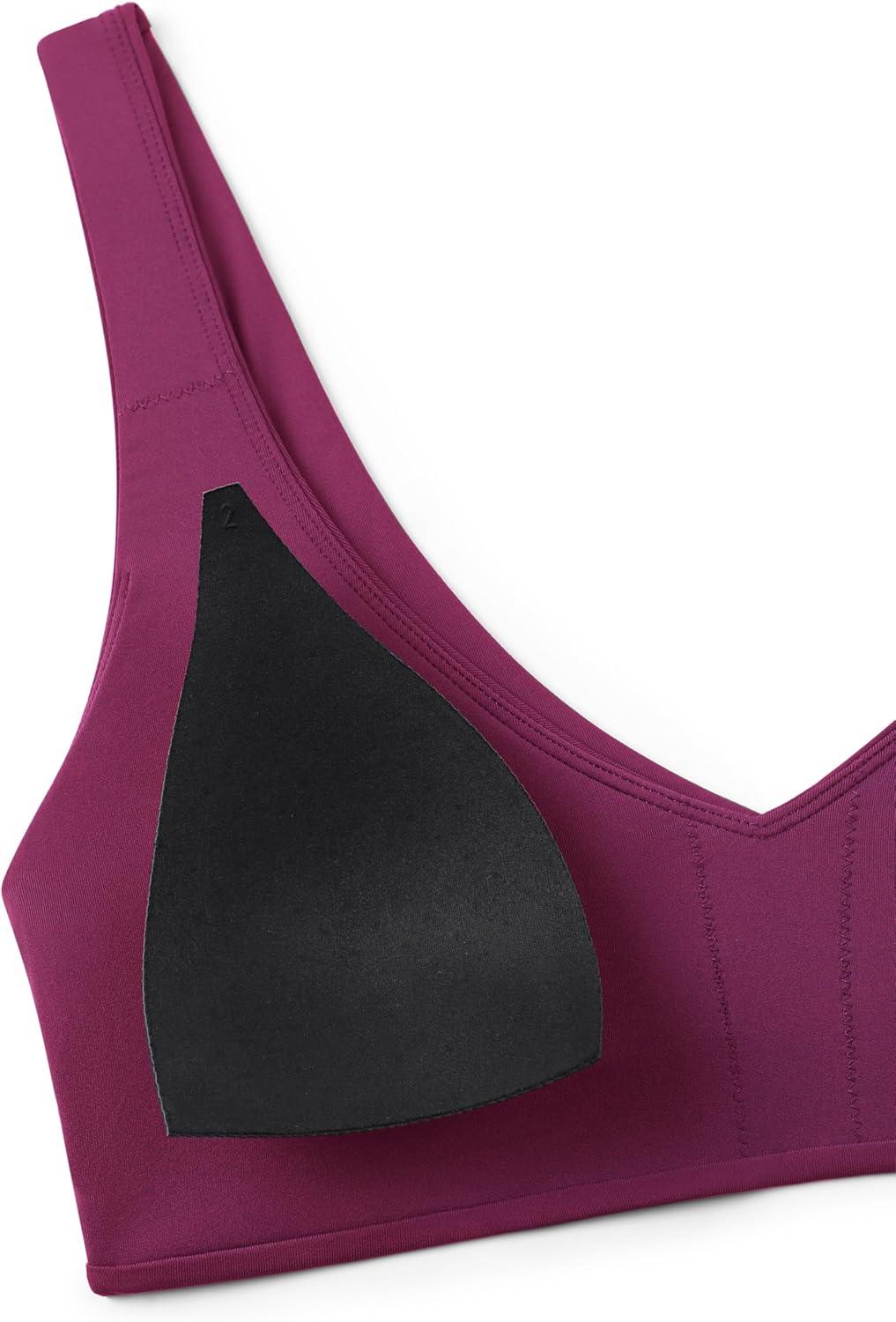 imageCRZ YOGA V Shaped Bikini Tops for Women Padded Bathing Suit V Back Wide Straps Swim Bra SwimsuitFuchsia