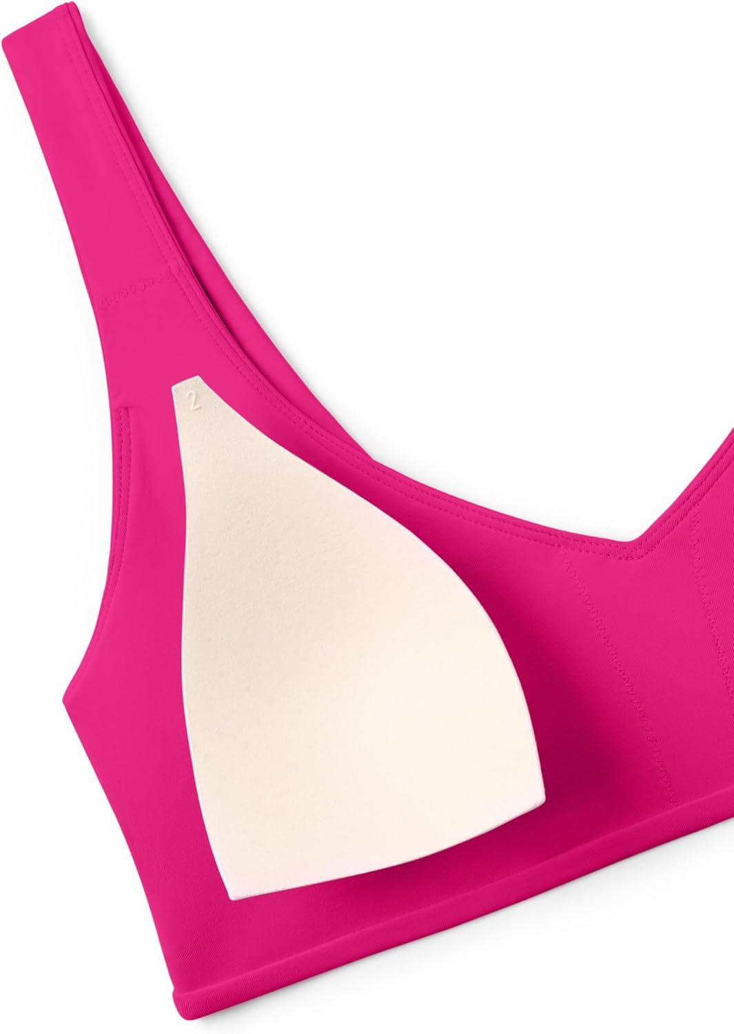 imageCRZ YOGA V Shaped Bikini Tops for Women Padded Bathing Suit V Back Wide Straps Swim Bra SwimsuitGranita Pink