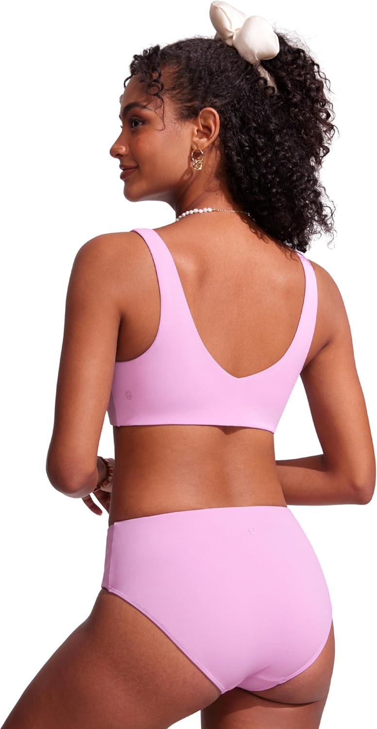 imageCRZ YOGA V Shaped Bikini Tops for Women Padded Bathing Suit V Back Wide Straps Swim Bra SwimsuitVita Pink