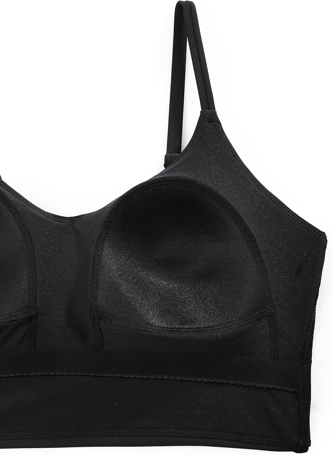 imageCRZ YOGA V Shaped Longline Bikini Tops for Women Padded Cropped Adjustable Spaghetti Straps Swimsuit Athletic Bathing SuitBlack
