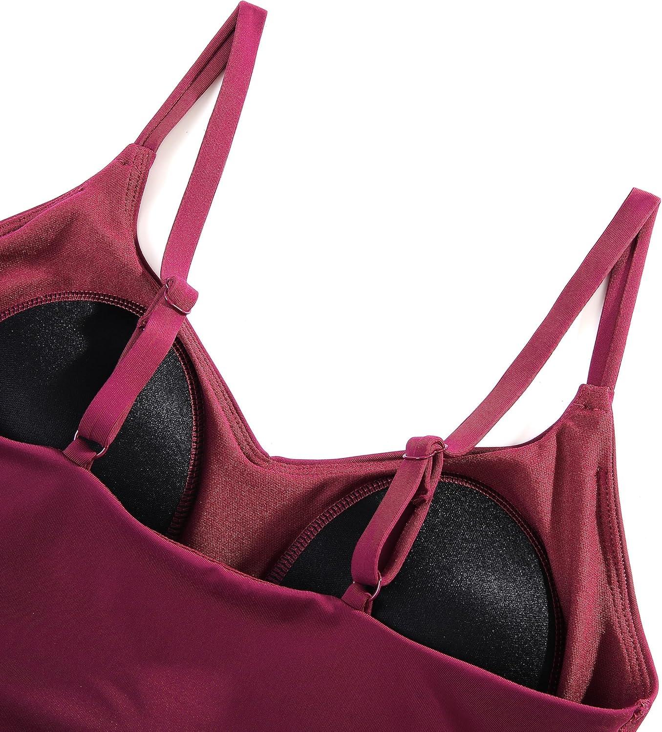 imageCRZ YOGA V Shaped Longline Bikini Tops for Women Padded Cropped Adjustable Spaghetti Straps Swimsuit Athletic Bathing SuitFuchsia