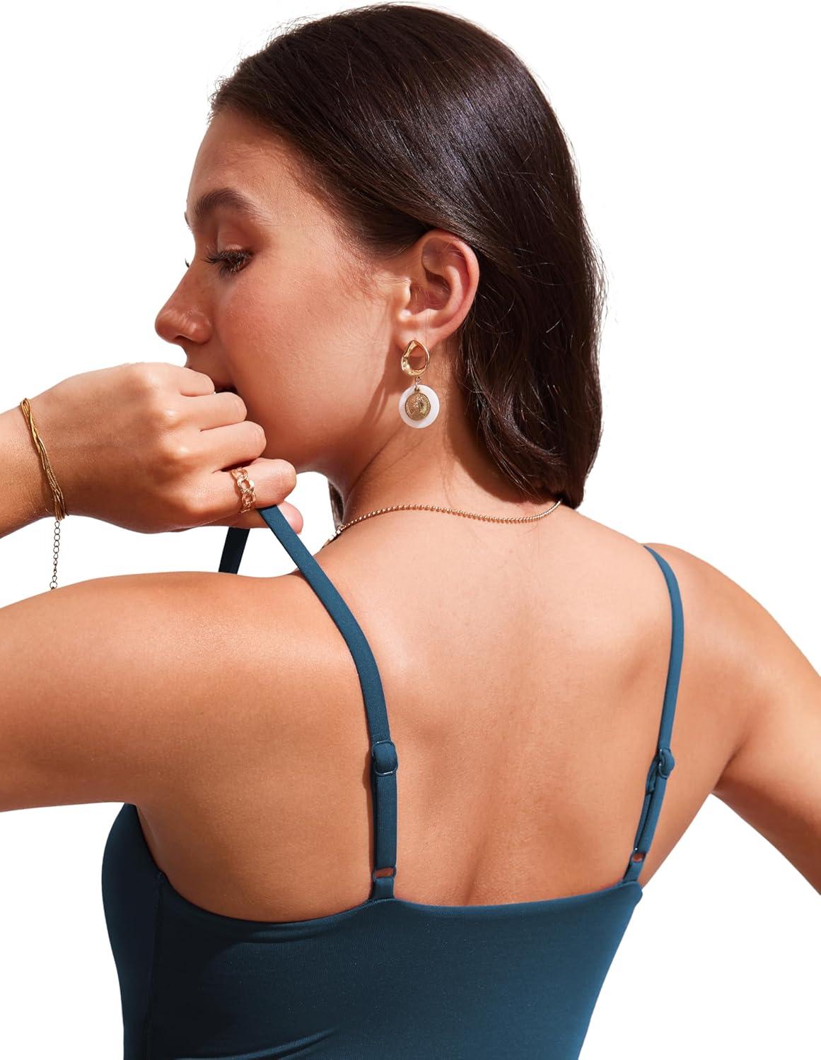 imageCRZ YOGA V Shaped Longline Bikini Tops for Women Padded Cropped Adjustable Spaghetti Straps Swimsuit Athletic Bathing SuitInsignia Blue