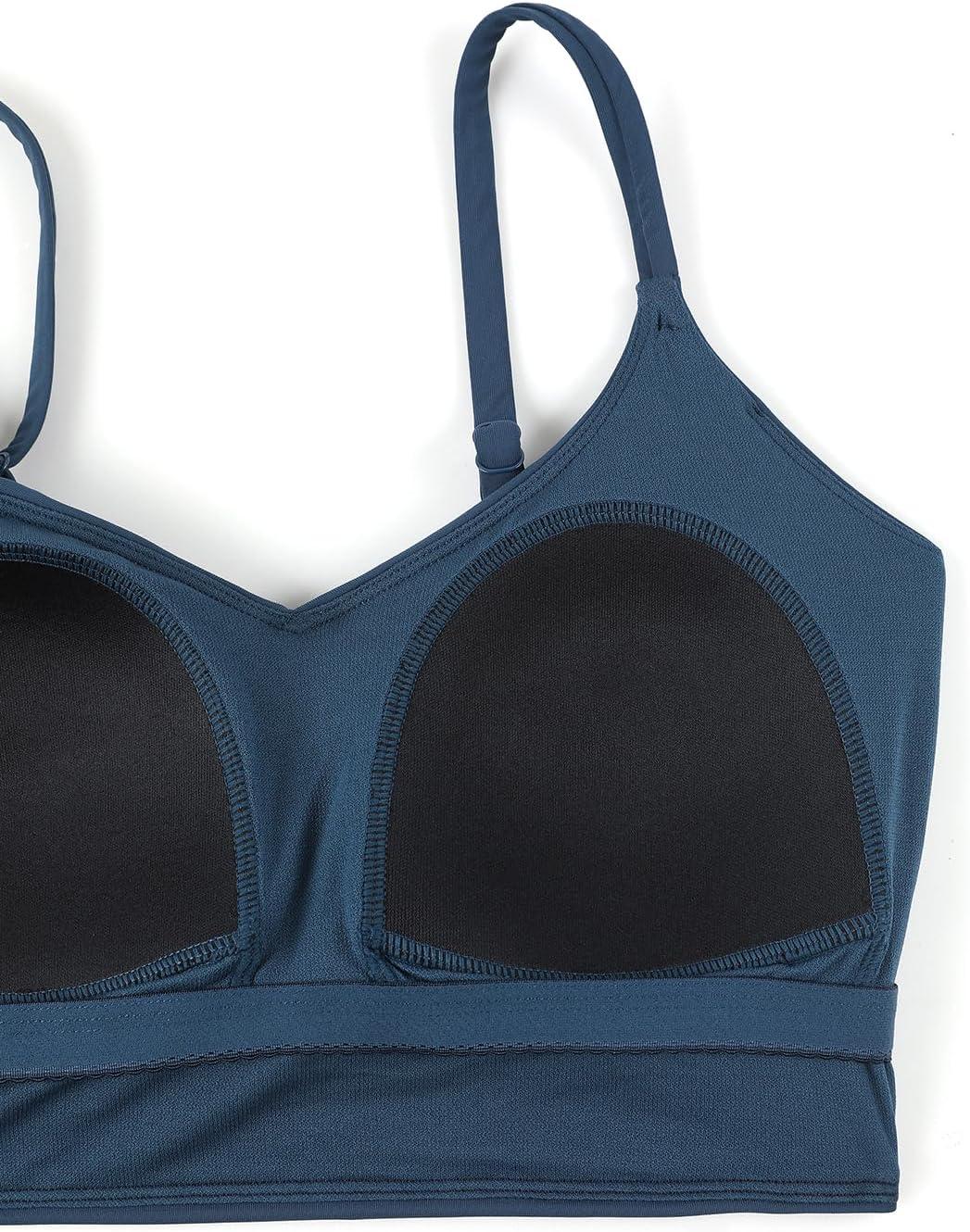 imageCRZ YOGA V Shaped Longline Bikini Tops for Women Padded Cropped Adjustable Spaghetti Straps Swimsuit Athletic Bathing SuitInsignia Blue