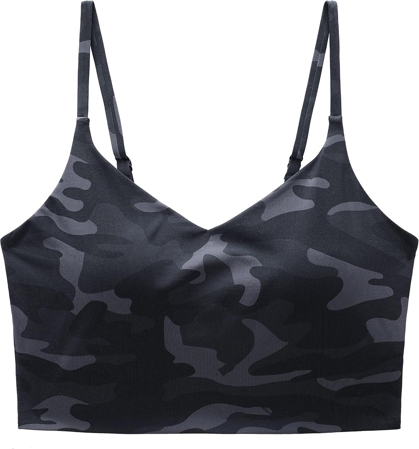 imageCRZ YOGA V Shaped Longline Bikini Tops for Women Padded Cropped Adjustable Spaghetti Straps Swimsuit Athletic Bathing SuitJungle Camouflage Gray