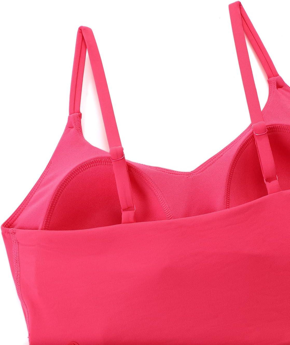 imageCRZ YOGA V Shaped Longline Bikini Tops for Women Padded Cropped Adjustable Spaghetti Straps Swimsuit Athletic Bathing SuitMagenta