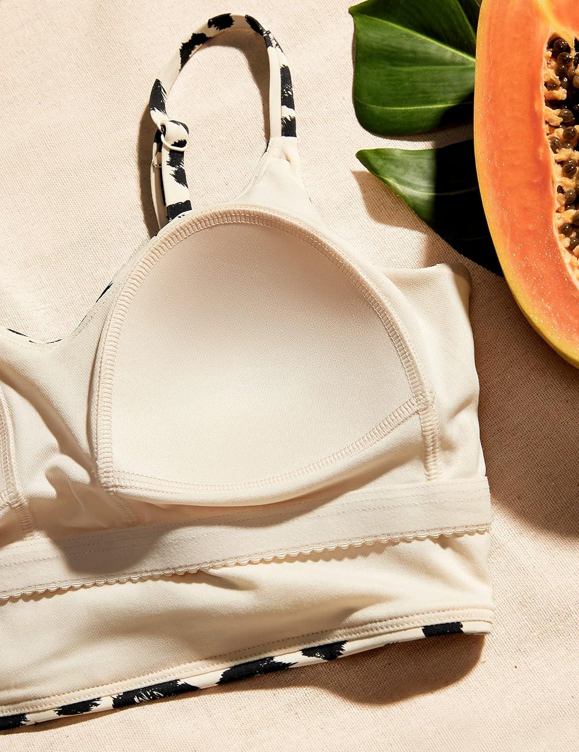 imageCRZ YOGA V Shaped Longline Bikini Tops for Women Padded Cropped Adjustable Spaghetti Straps Swimsuit Athletic Bathing SuitPrimulin Leopard Print