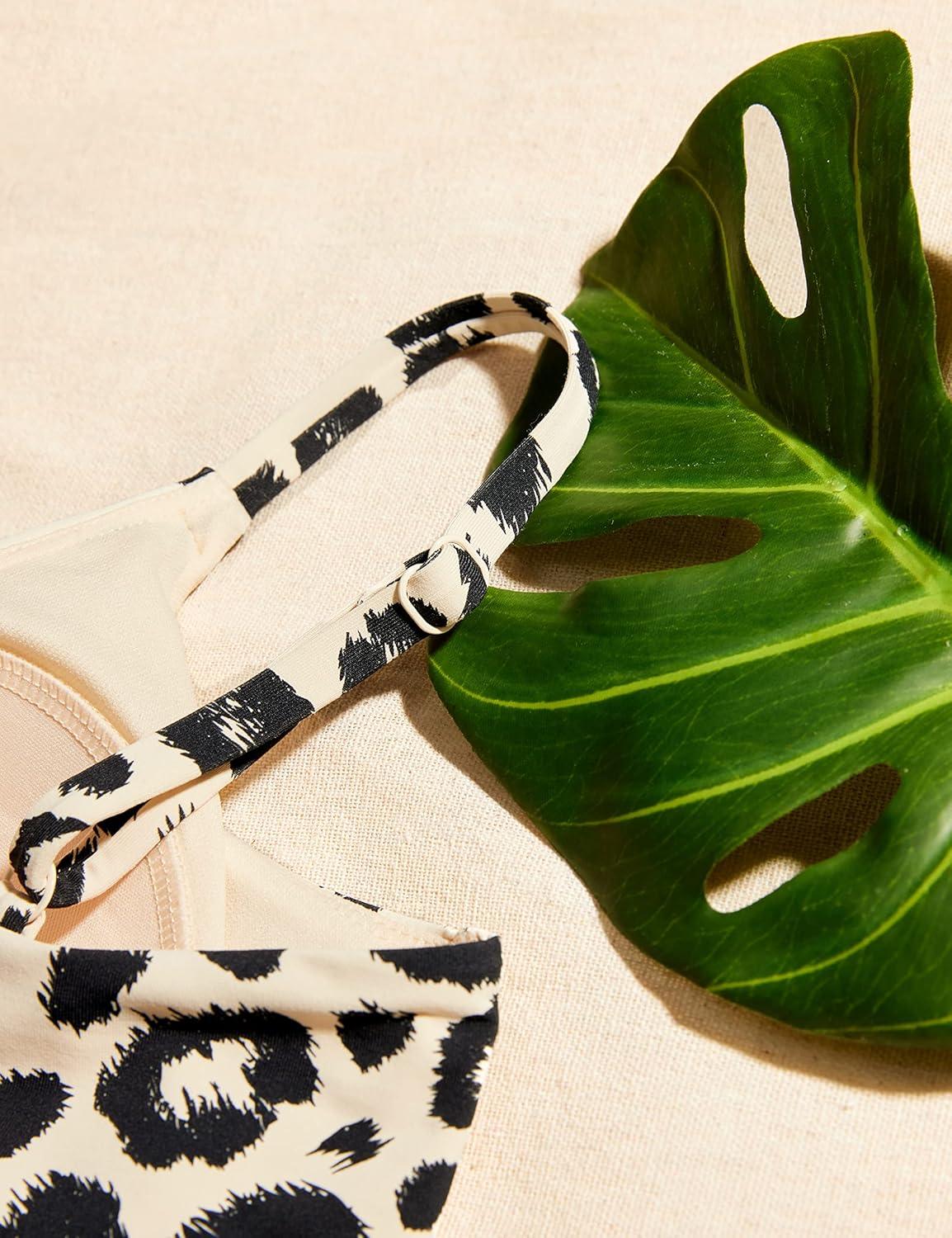 imageCRZ YOGA V Shaped Longline Bikini Tops for Women Padded Cropped Adjustable Spaghetti Straps Swimsuit Athletic Bathing SuitPrimulin Leopard Print