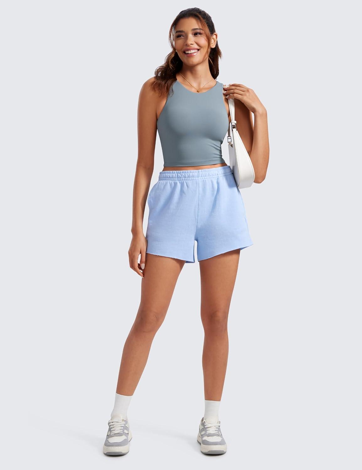 imageCRZ YOGA Womens Butterluxe Double Lined Cropped Tops High Neck Racerback Tanks Sleeveless Casual Workout Crop ShirtsBelgian Blue