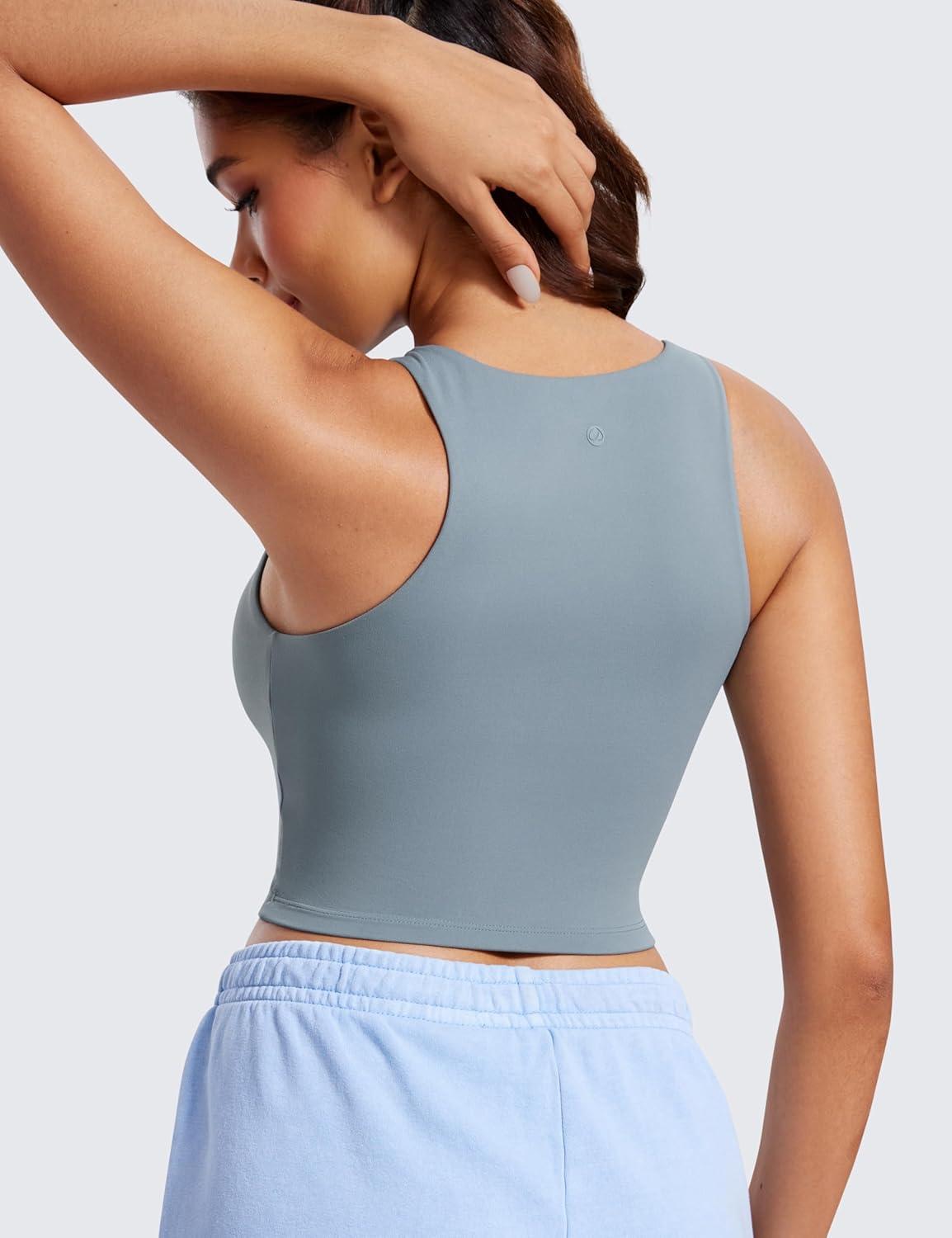 imageCRZ YOGA Womens Butterluxe Double Lined Cropped Tops High Neck Racerback Tanks Sleeveless Casual Workout Crop ShirtsBelgian Blue