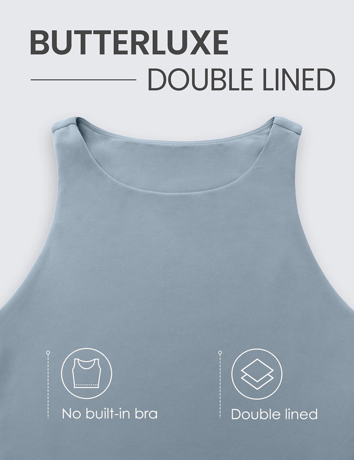 imageCRZ YOGA Womens Butterluxe Double Lined Cropped Tops High Neck Racerback Tanks Sleeveless Casual Workout Crop ShirtsBelgian Blue