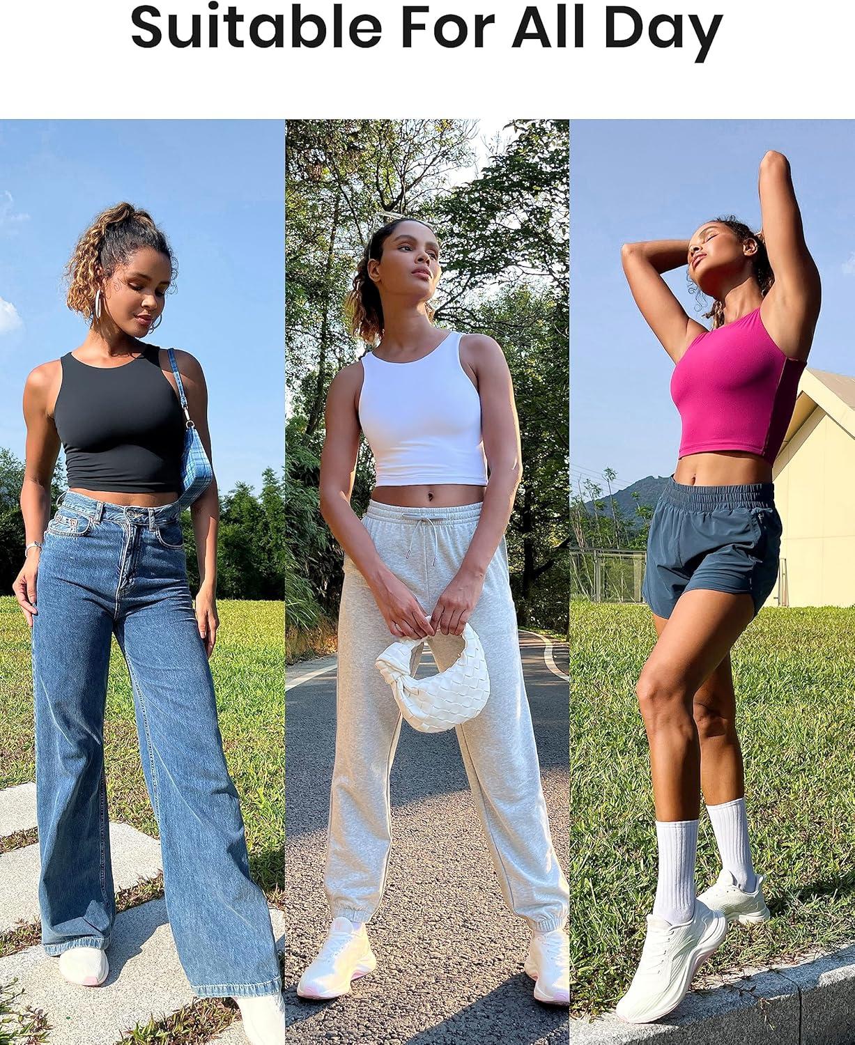 imageCRZ YOGA Womens Butterluxe Double Lined Cropped Tops High Neck Racerback Tanks Sleeveless Casual Workout Crop ShirtsBlack