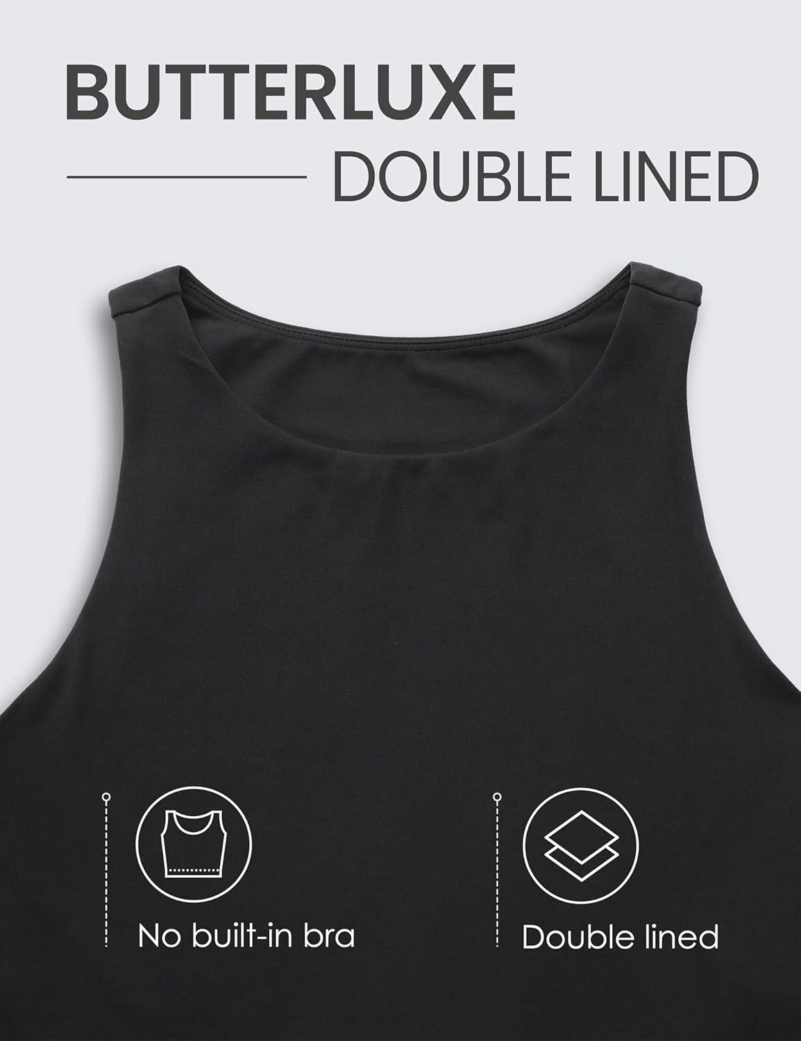 imageCRZ YOGA Womens Butterluxe Double Lined Cropped Tops High Neck Racerback Tanks Sleeveless Casual Workout Crop ShirtsBlack