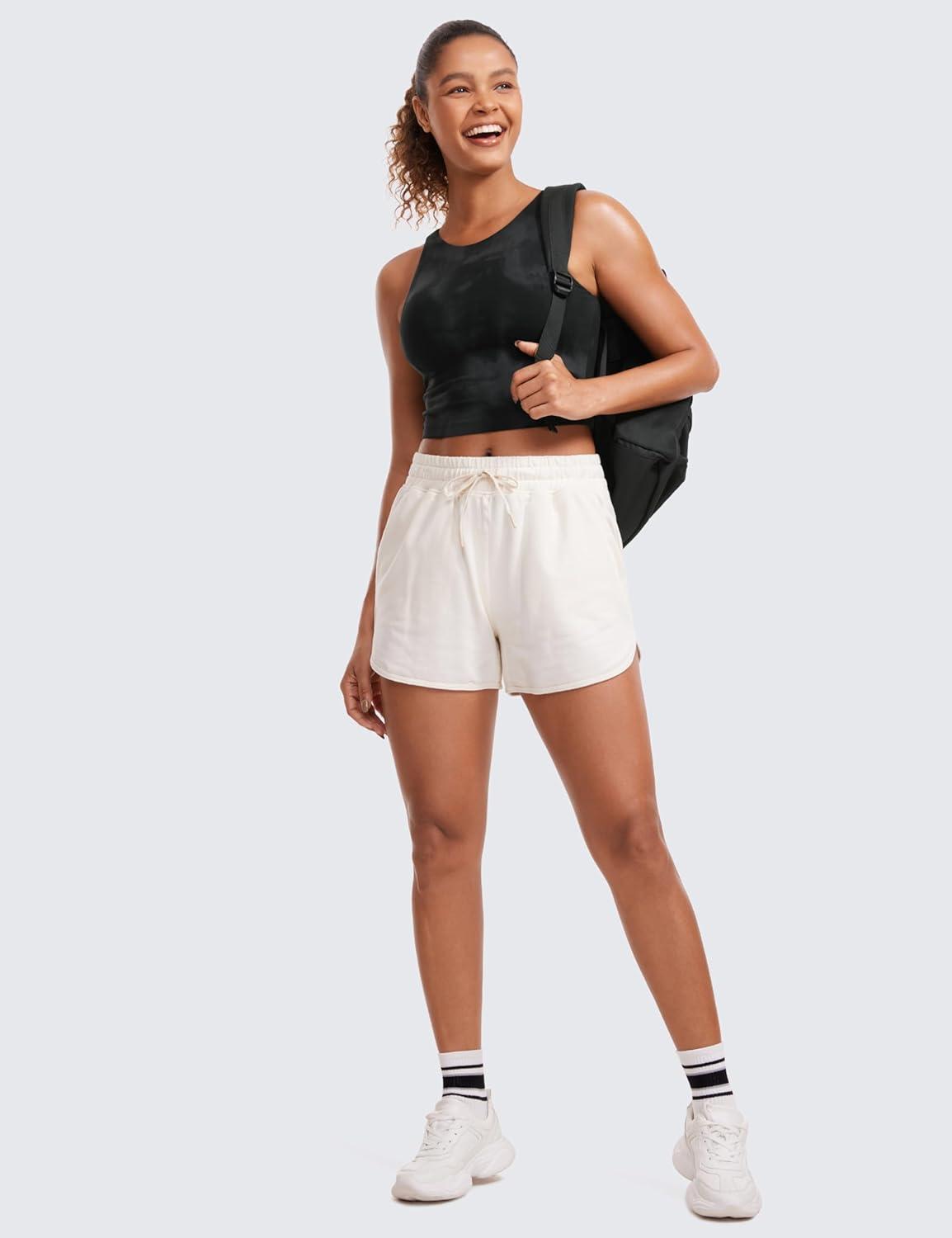 imageCRZ YOGA Womens Butterluxe Double Lined Cropped Tops High Neck Racerback Tanks Sleeveless Casual Workout Crop ShirtsBlack Tie Dye Flowers