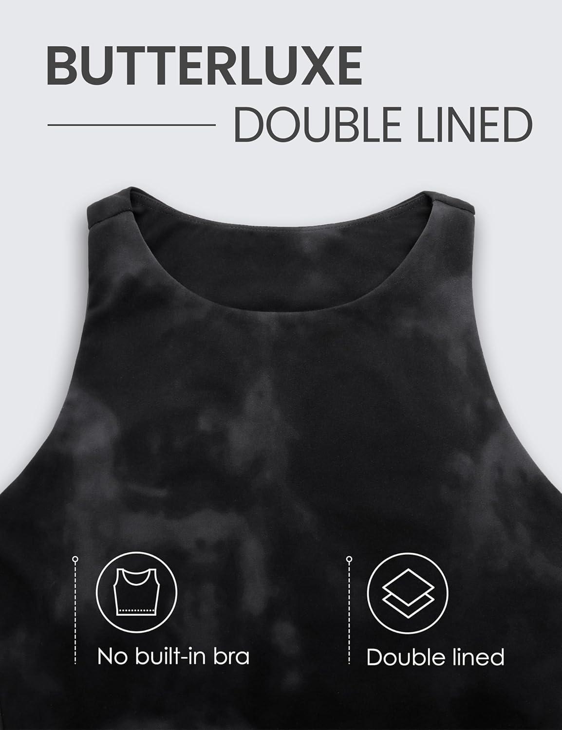 imageCRZ YOGA Womens Butterluxe Double Lined Cropped Tops High Neck Racerback Tanks Sleeveless Casual Workout Crop ShirtsBlack Tie Dye Flowers