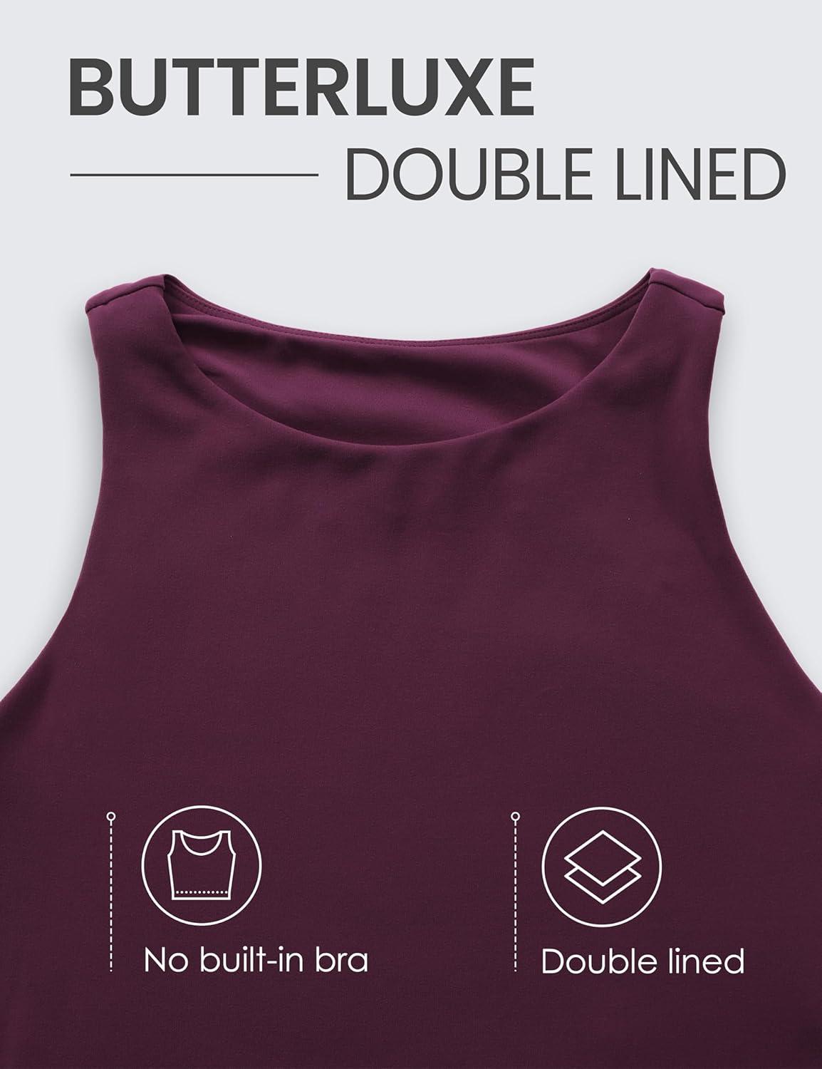 imageCRZ YOGA Womens Butterluxe Double Lined Cropped Tops High Neck Racerback Tanks Sleeveless Casual Workout Crop ShirtsDeep Purple