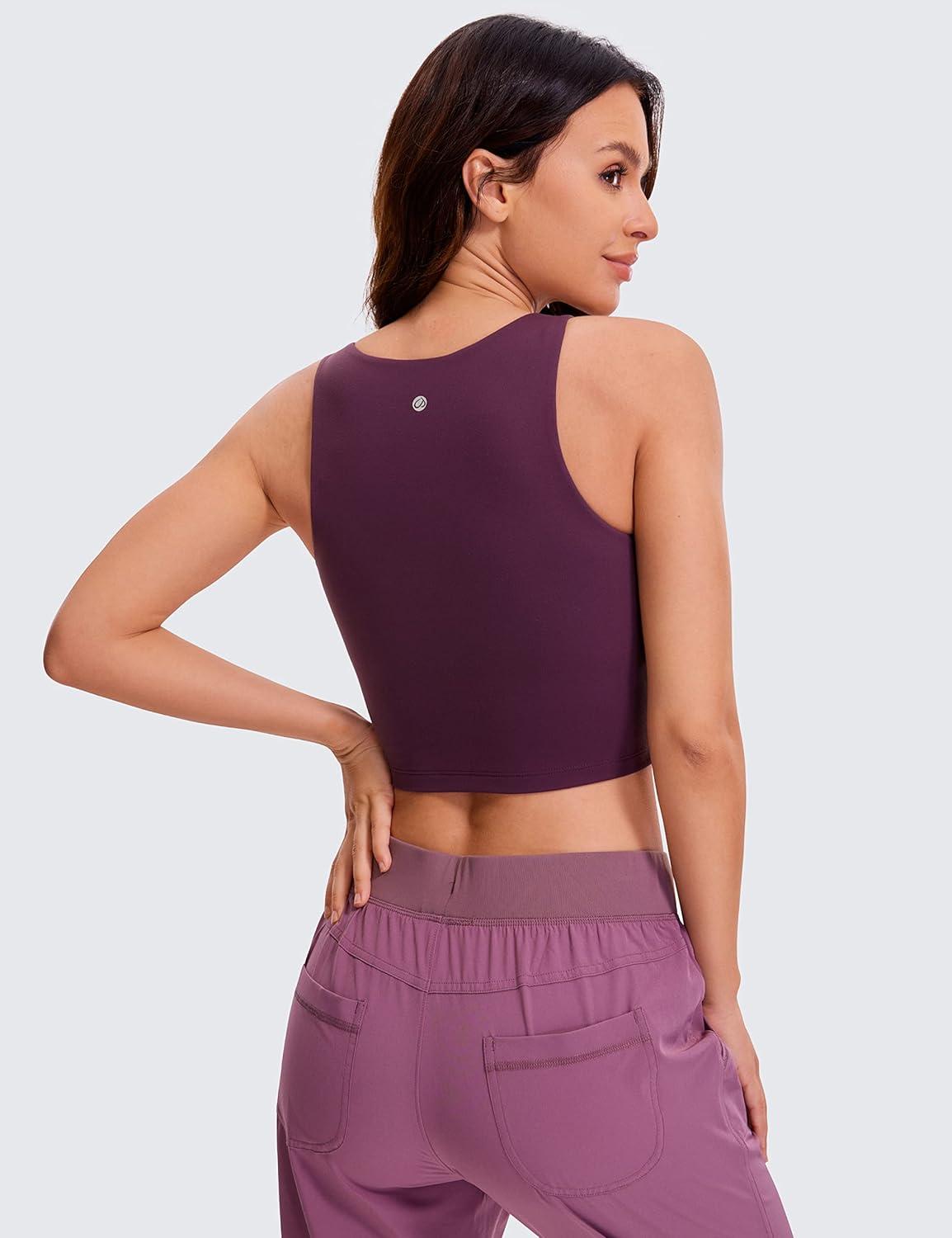 imageCRZ YOGA Womens Butterluxe Double Lined Cropped Tops High Neck Racerback Tanks Sleeveless Casual Workout Crop ShirtsDeep Purple