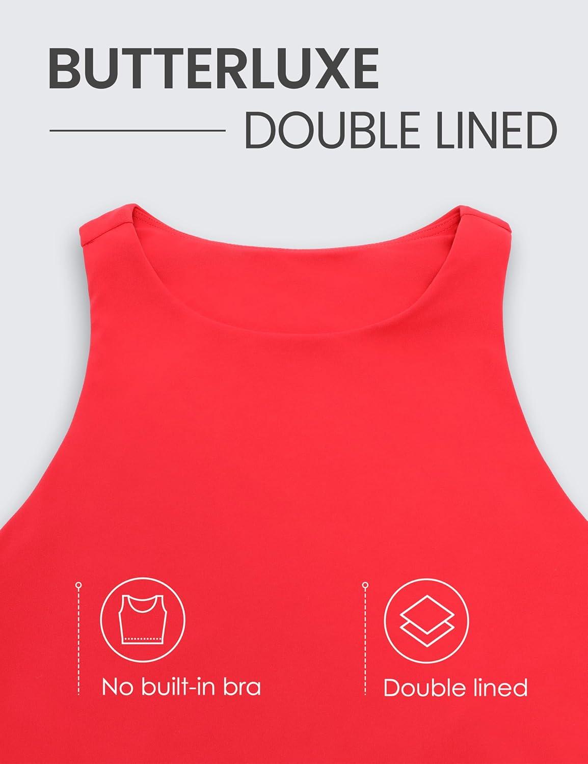 imageCRZ YOGA Womens Butterluxe Double Lined Cropped Tops High Neck Racerback Tanks Sleeveless Casual Workout Crop ShirtsDeep Red