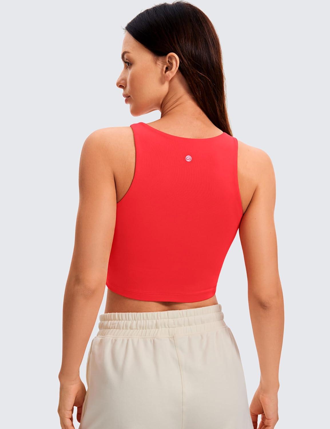 imageCRZ YOGA Womens Butterluxe Double Lined Cropped Tops High Neck Racerback Tanks Sleeveless Casual Workout Crop ShirtsDeep Red