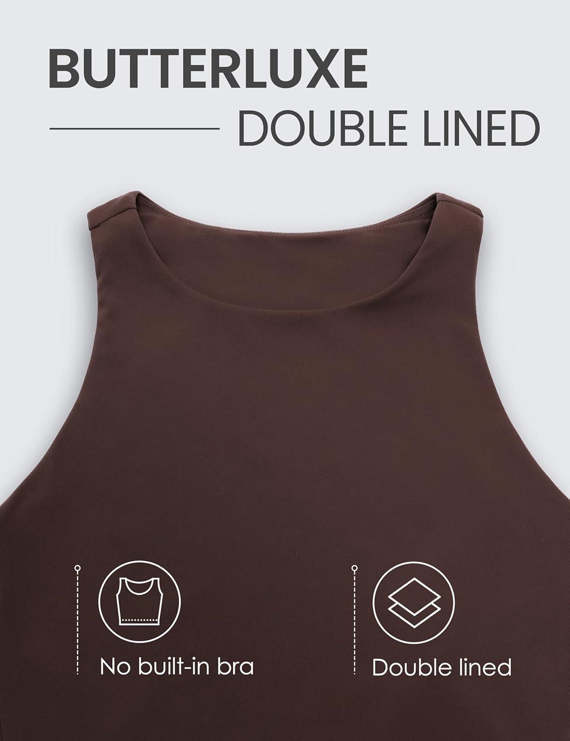 imageCRZ YOGA Womens Butterluxe Double Lined Cropped Tops High Neck Racerback Tanks Sleeveless Casual Workout Crop ShirtsHot Fudge Brown