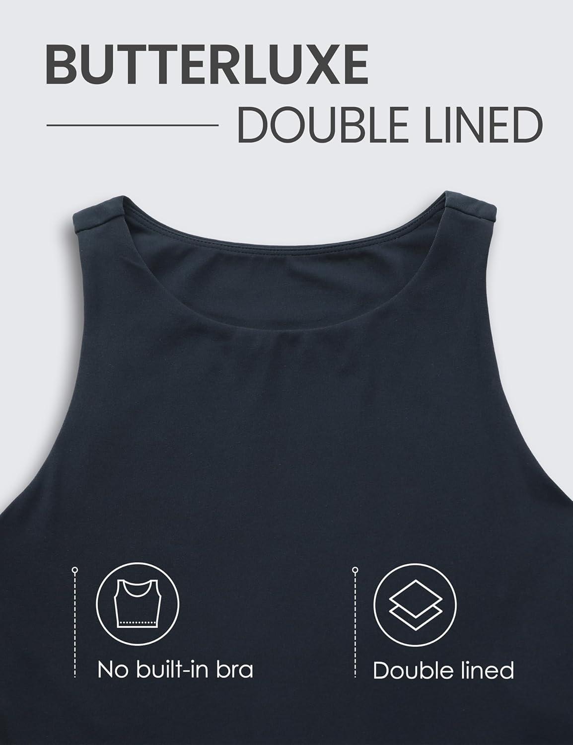 imageCRZ YOGA Womens Butterluxe Double Lined Cropped Tops High Neck Racerback Tanks Sleeveless Casual Workout Crop ShirtsTrue Navy