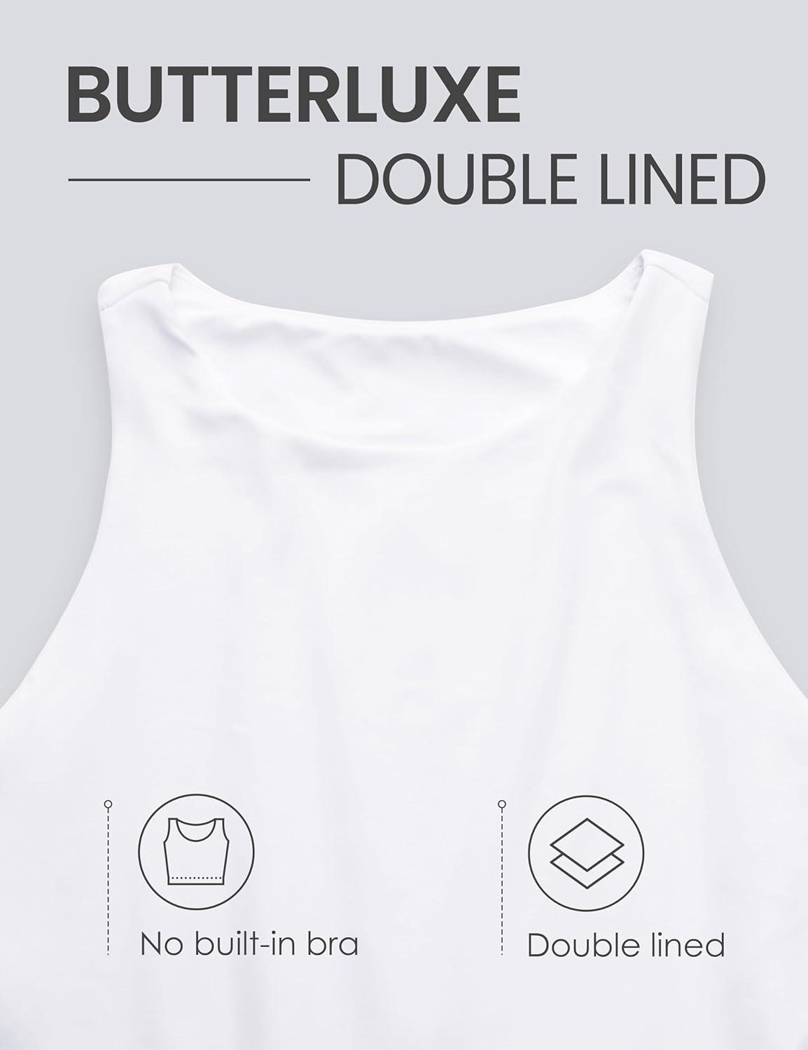 imageCRZ YOGA Womens Butterluxe Double Lined Cropped Tops High Neck Racerback Tanks Sleeveless Casual Workout Crop ShirtsWhite