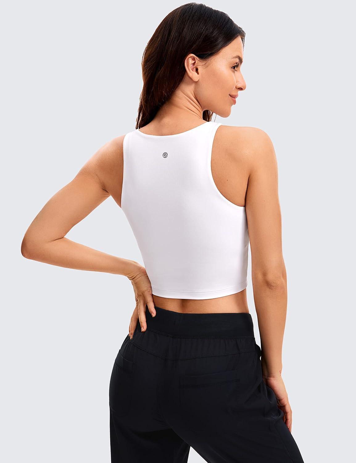 imageCRZ YOGA Womens Butterluxe Double Lined Cropped Tops High Neck Racerback Tanks Sleeveless Casual Workout Crop ShirtsWhite