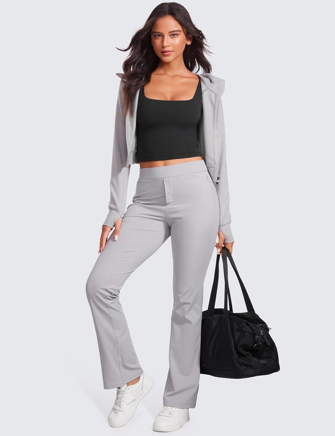 imageCRZ YOGA Womens Butterluxe Double Lined Square Neck Tight Tank Tops Sleeveless Workout Cropped Casual Yoga Fitted ShirtsBlack