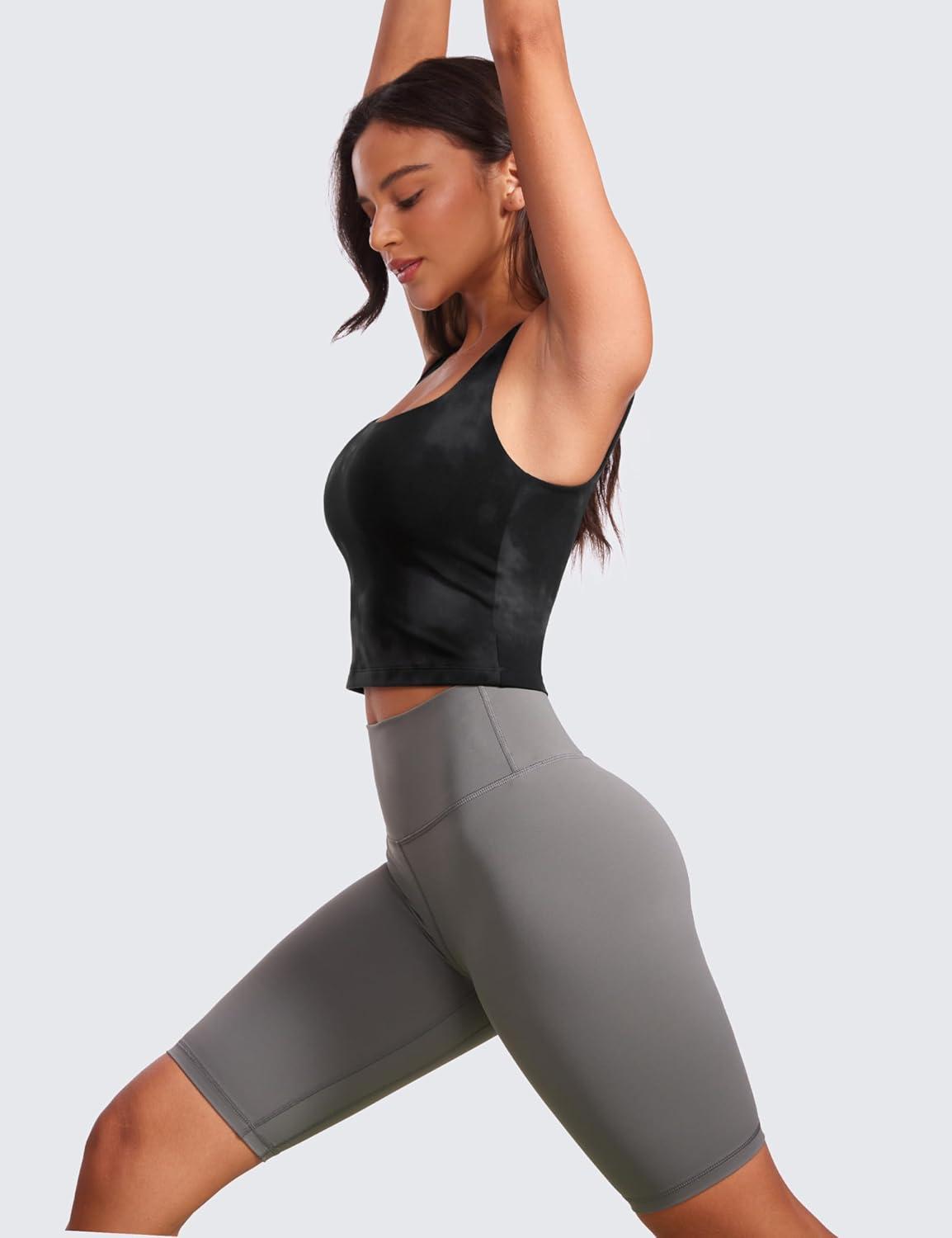 imageCRZ YOGA Womens Butterluxe Double Lined Square Neck Tight Tank Tops Sleeveless Workout Cropped Casual Yoga Fitted ShirtsBlack Tie Dye Flowers