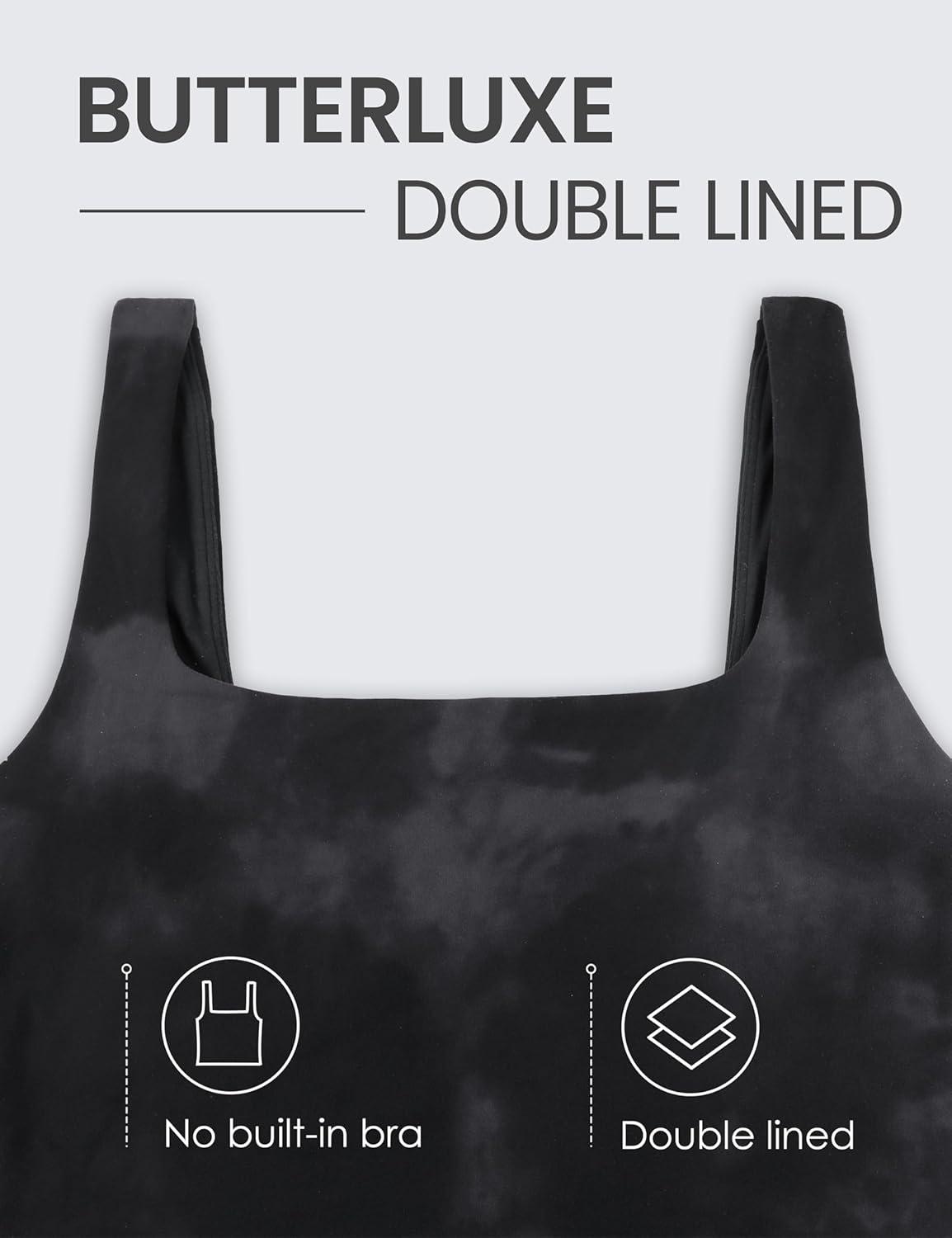 imageCRZ YOGA Womens Butterluxe Double Lined Square Neck Tight Tank Tops Sleeveless Workout Cropped Casual Yoga Fitted ShirtsBlack Tie Dye Flowers