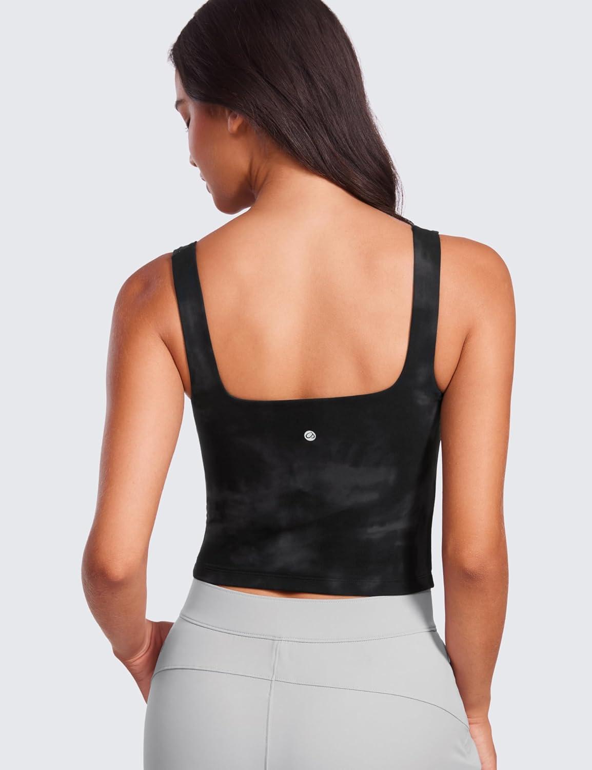 imageCRZ YOGA Womens Butterluxe Double Lined Square Neck Tight Tank Tops Sleeveless Workout Cropped Casual Yoga Fitted ShirtsBlack Tie Dye Flowers